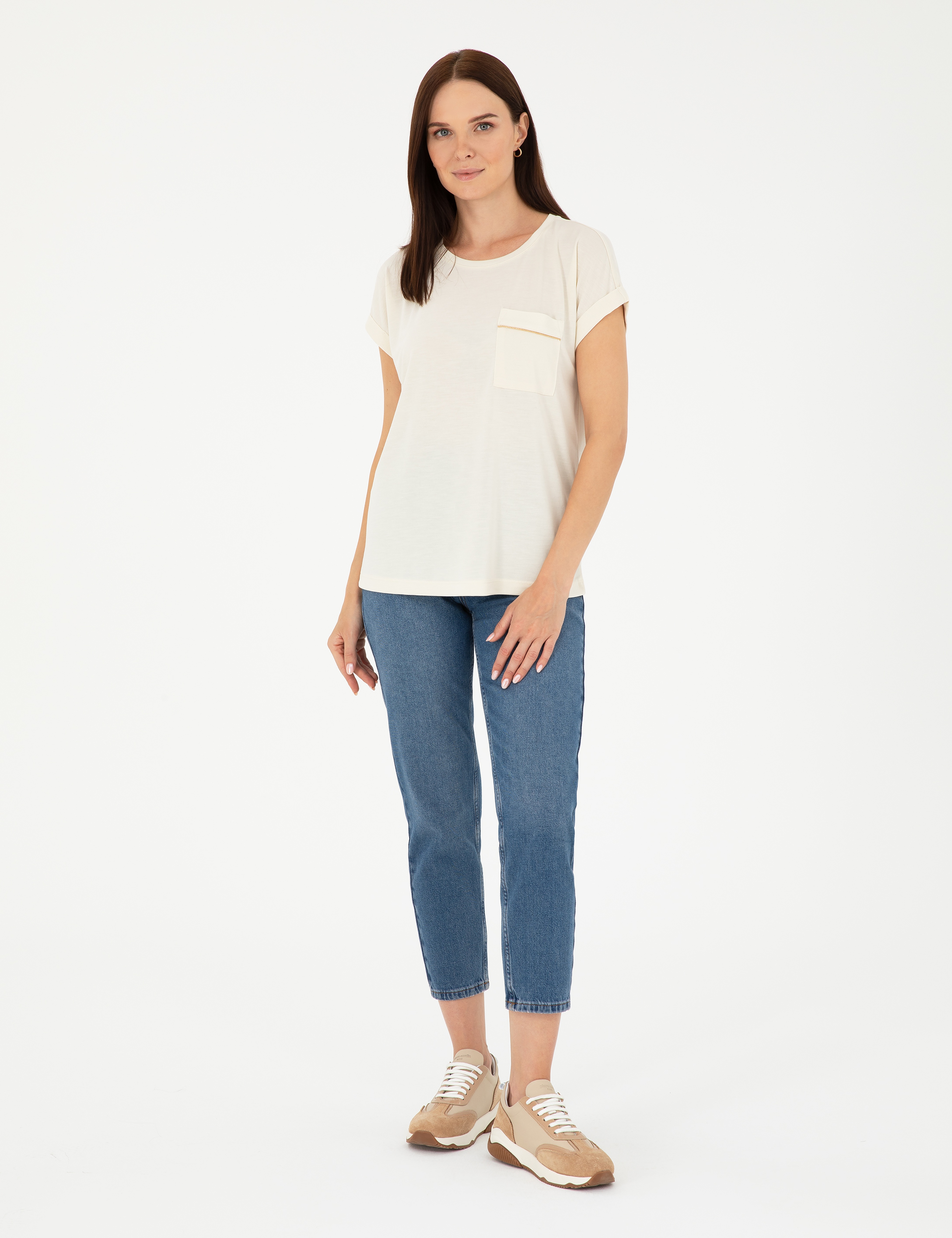 Ekru Regular Fit Cepli Tişört - Image 4