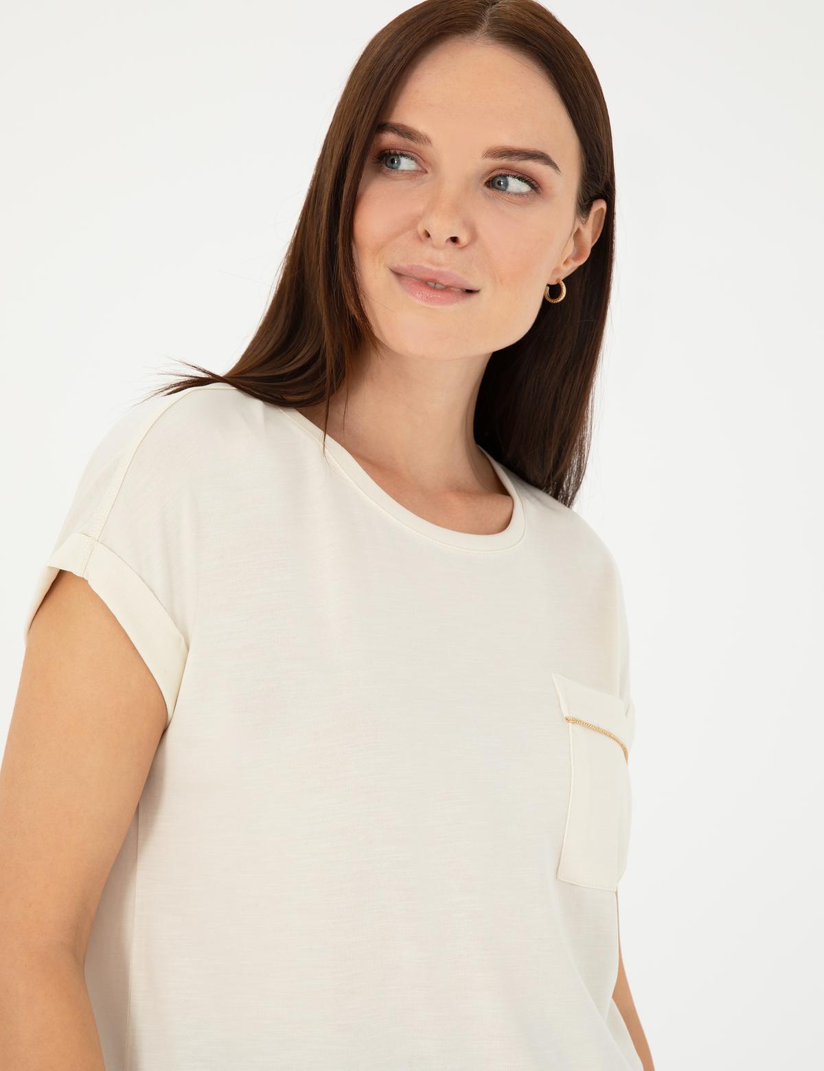 Ekru Regular Fit Cepli Tişört - 50283449004