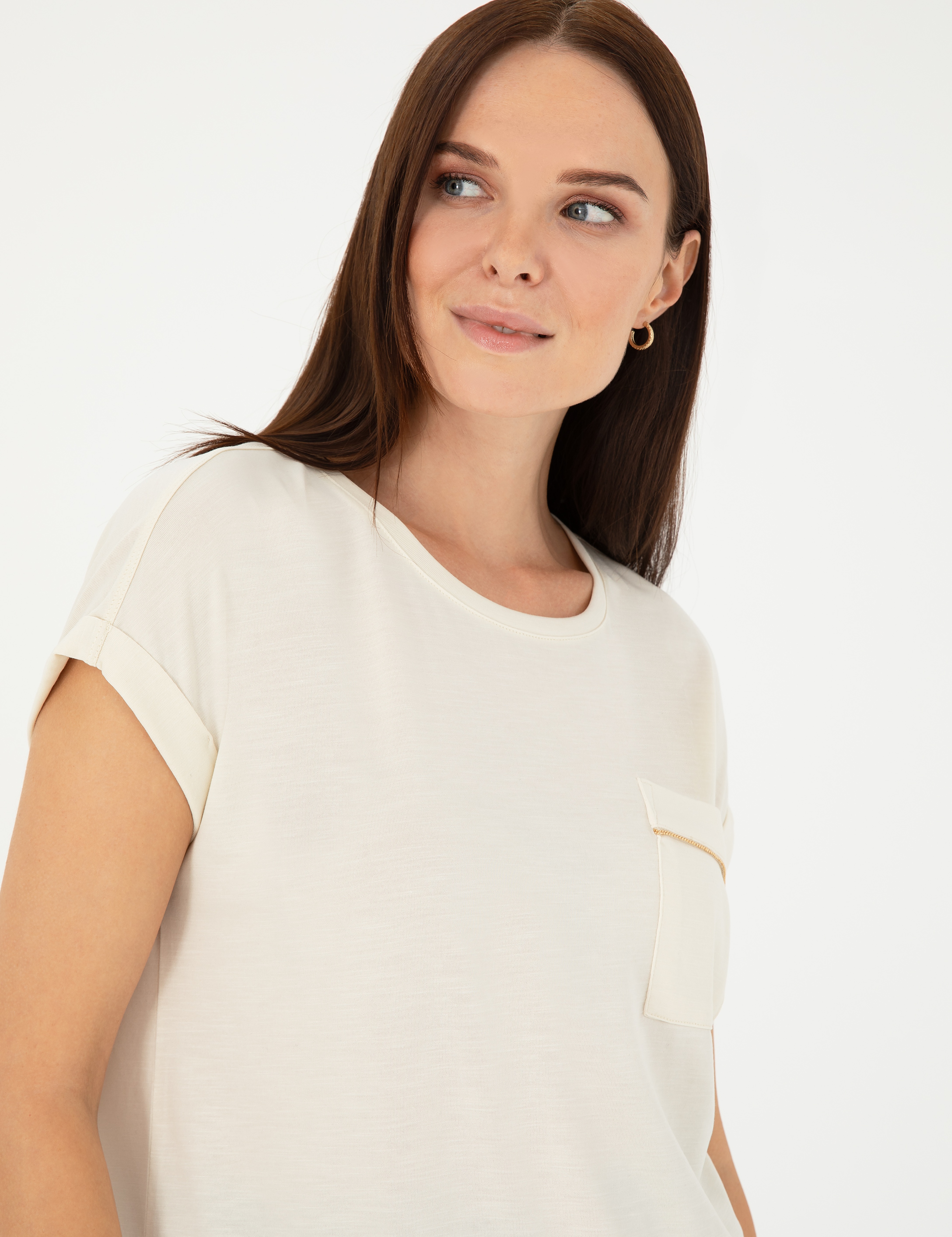 Ekru Regular Fit Cepli Tişört - Image 2