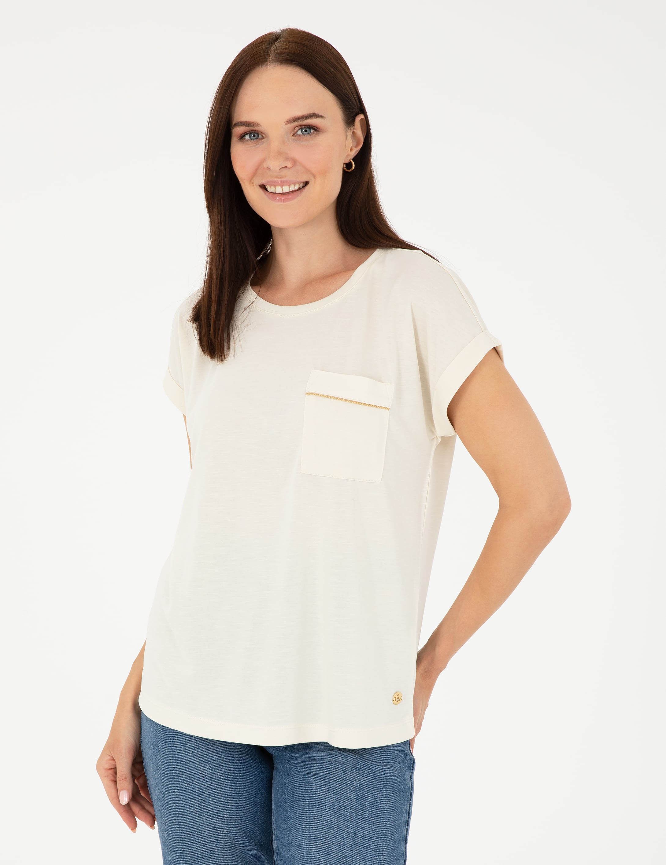 Ekru Regular Fit Cepli Tişört