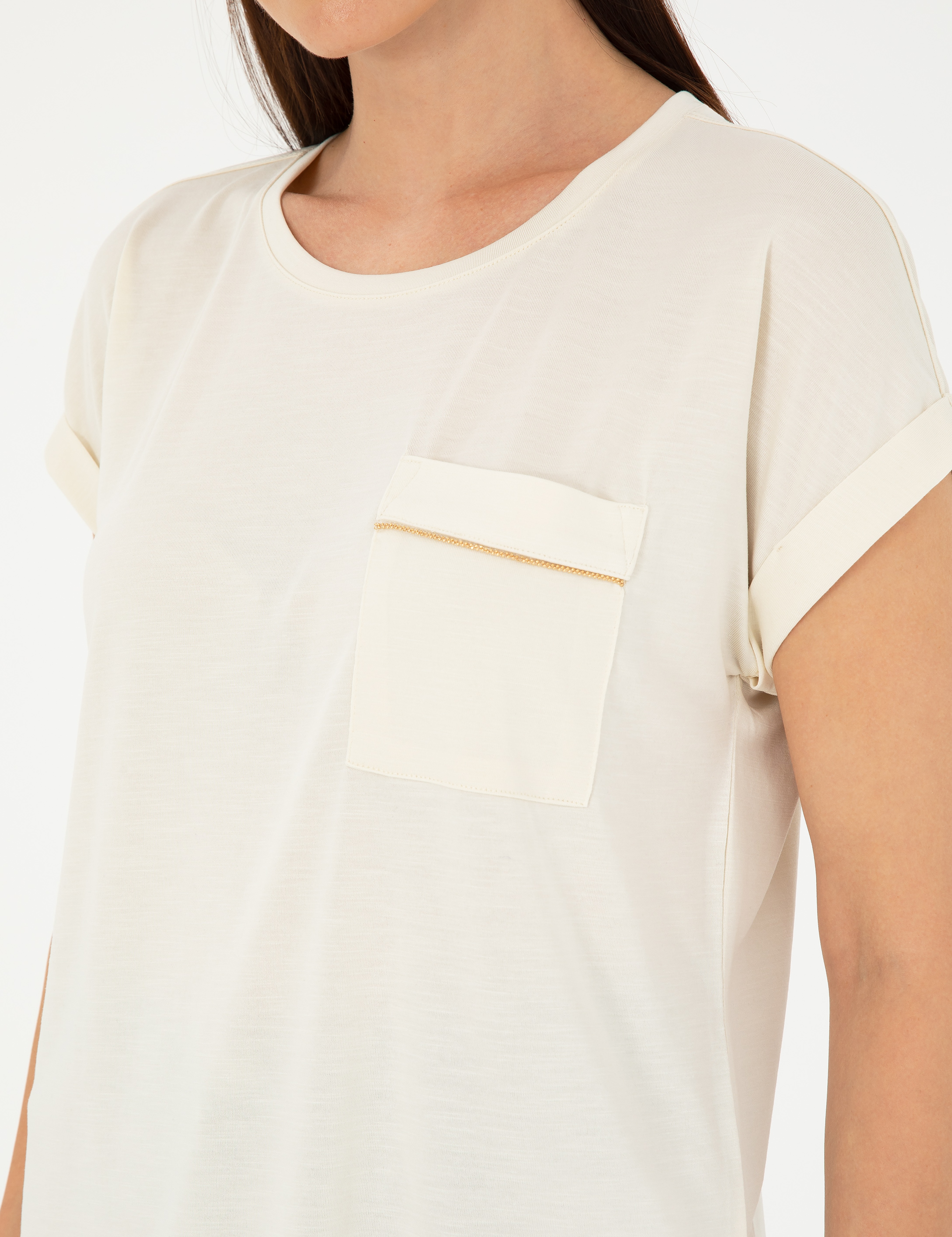 Ekru Regular Fit Cepli Tişört - Image 7
