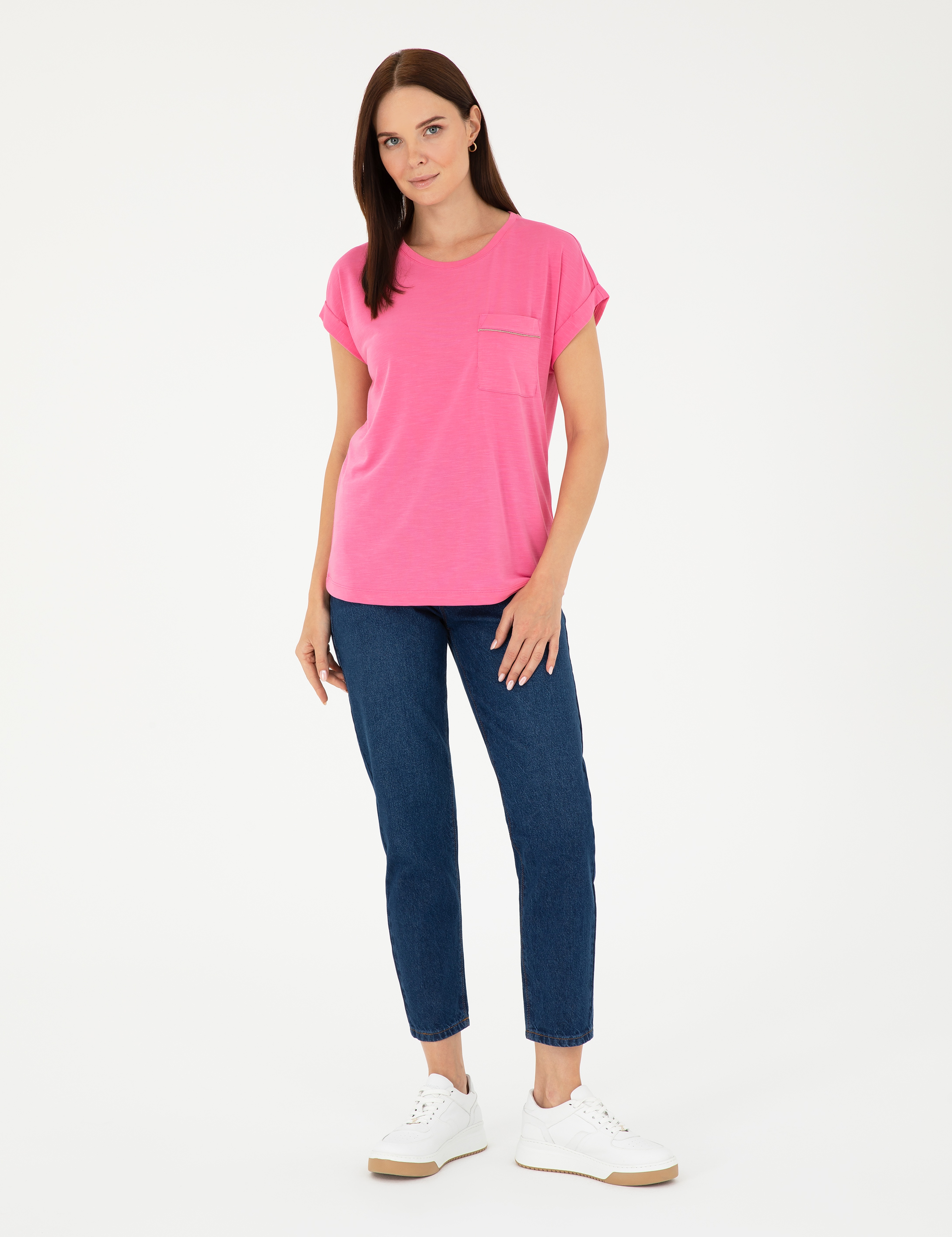 Pembe Regular Fit Cepli Tişört - Image 4