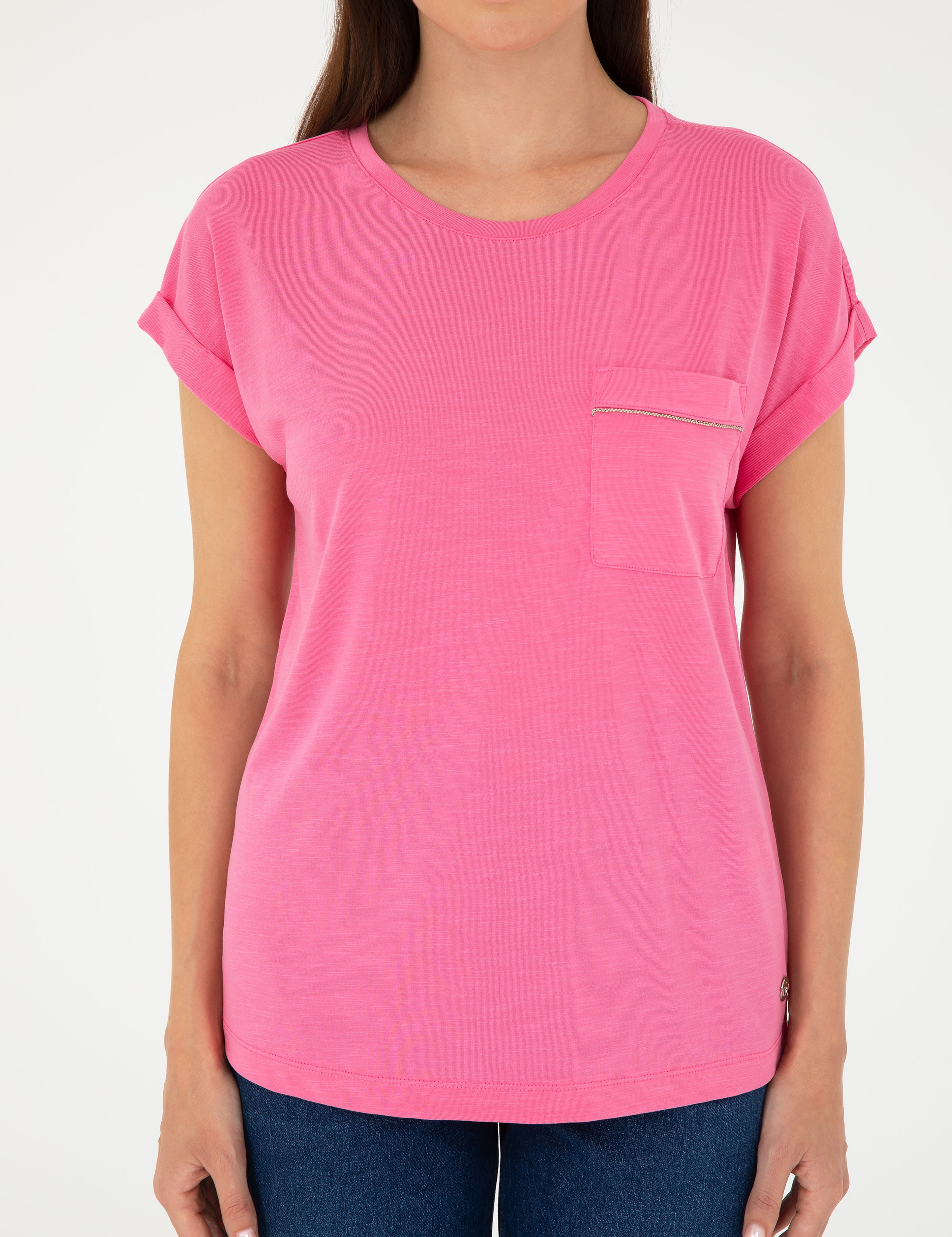 Pembe Regular Fit Cepli Tişört - Image 6