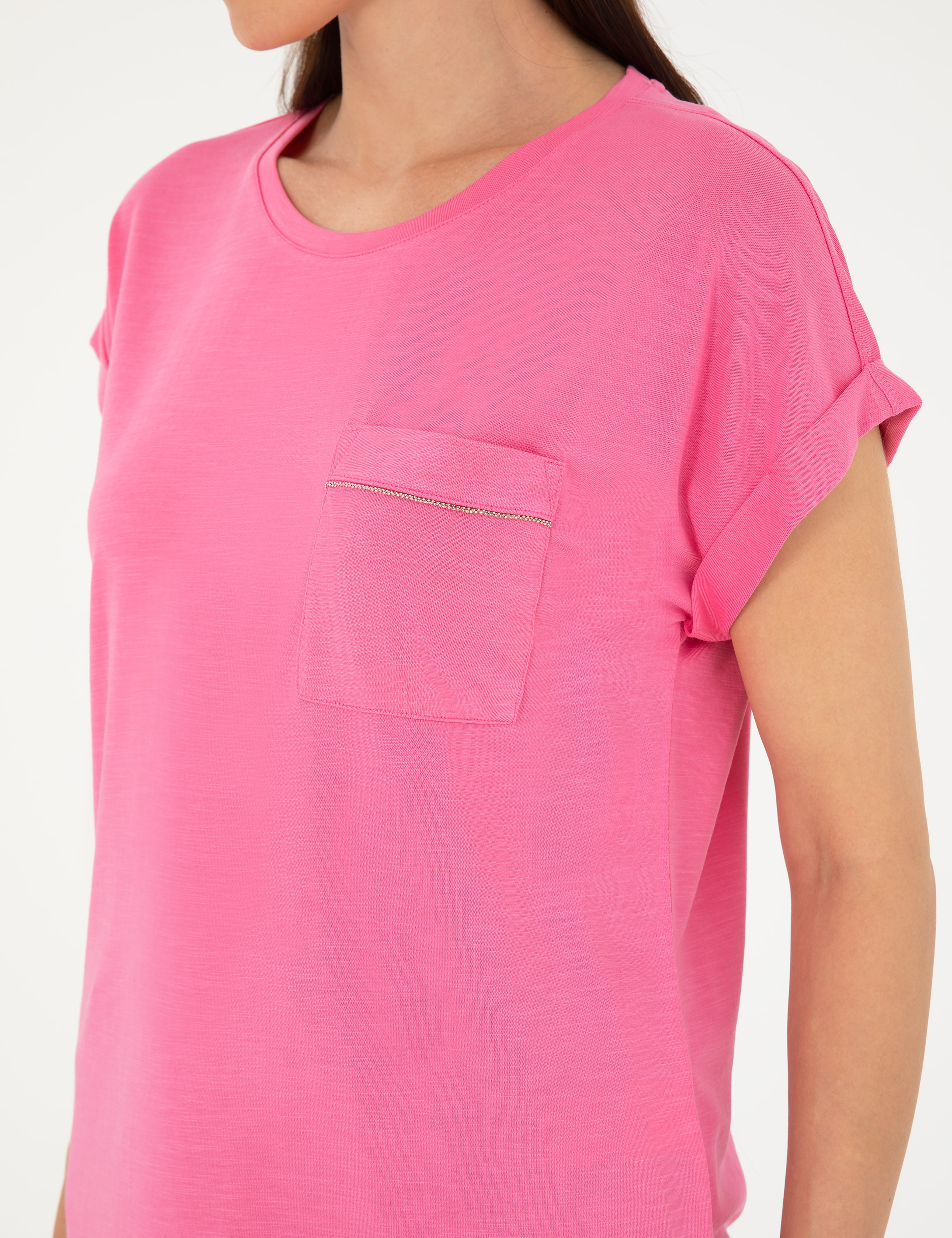 Pembe Regular Fit Cepli Tişört - Image 7