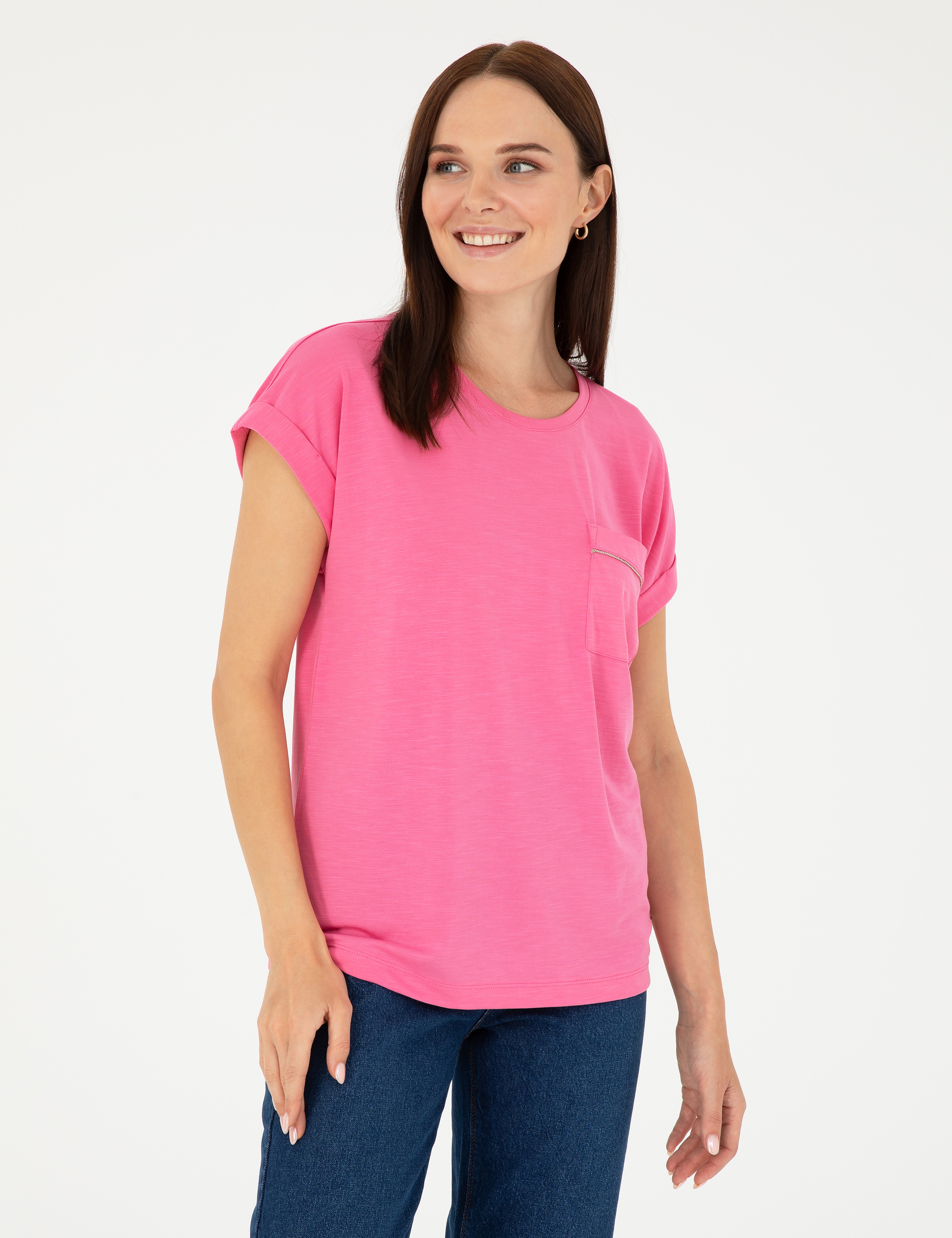 Pembe Regular Fit Cepli Tişört - Image 1