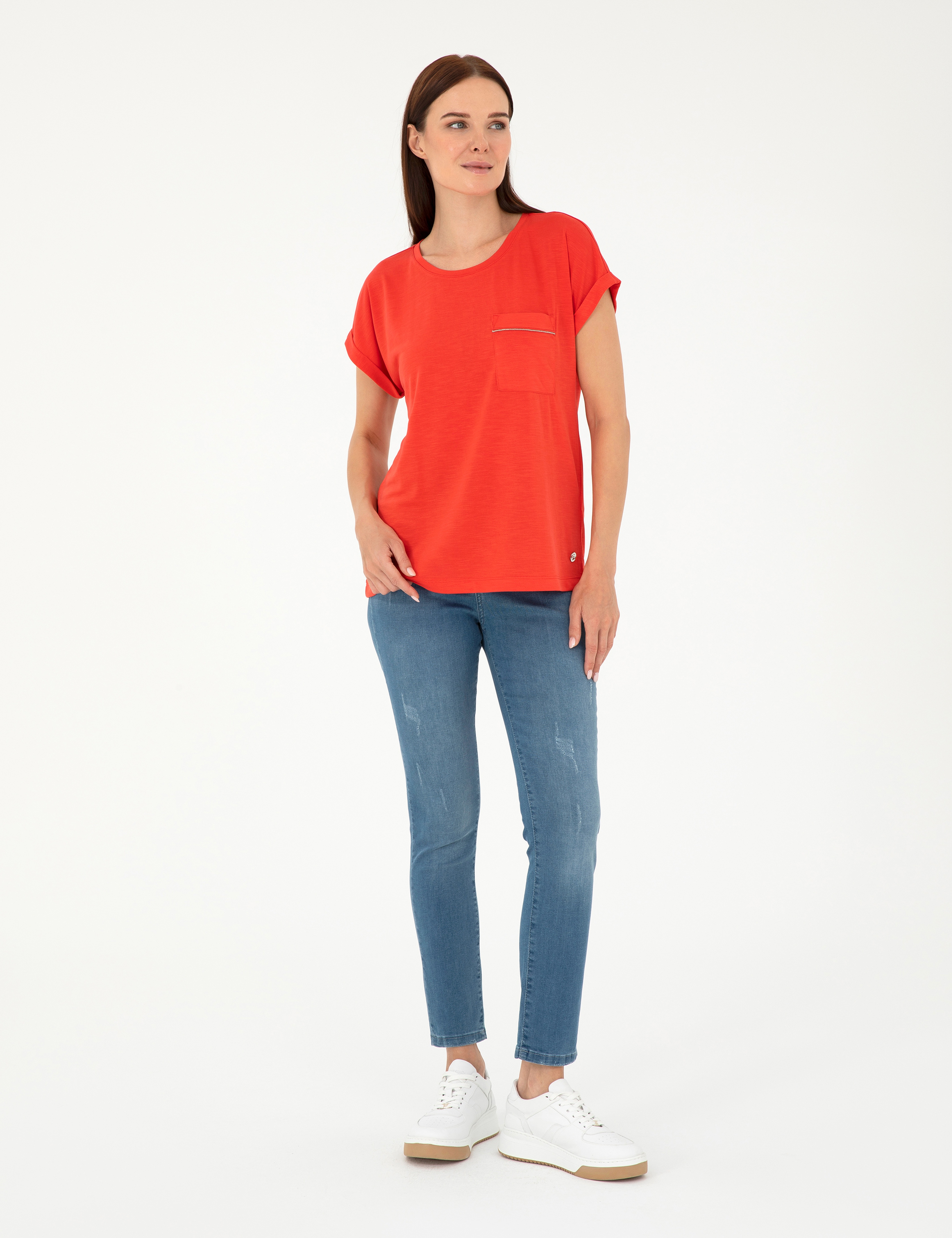 Nar Çiçeği Regular Fit Cepli Tişört - Image 4