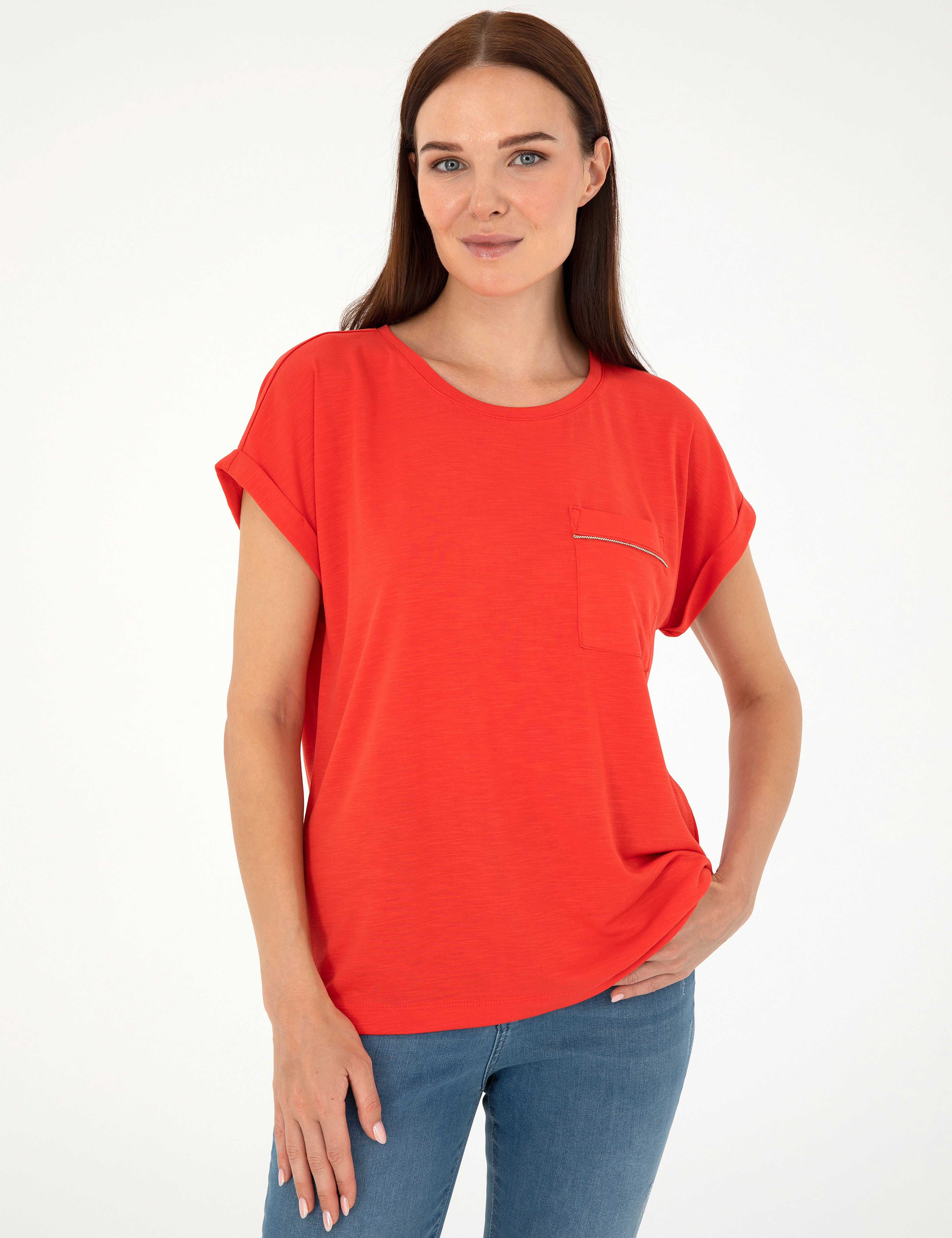 Nar Çiçeği Regular Fit Cepli Tişört - Image 3