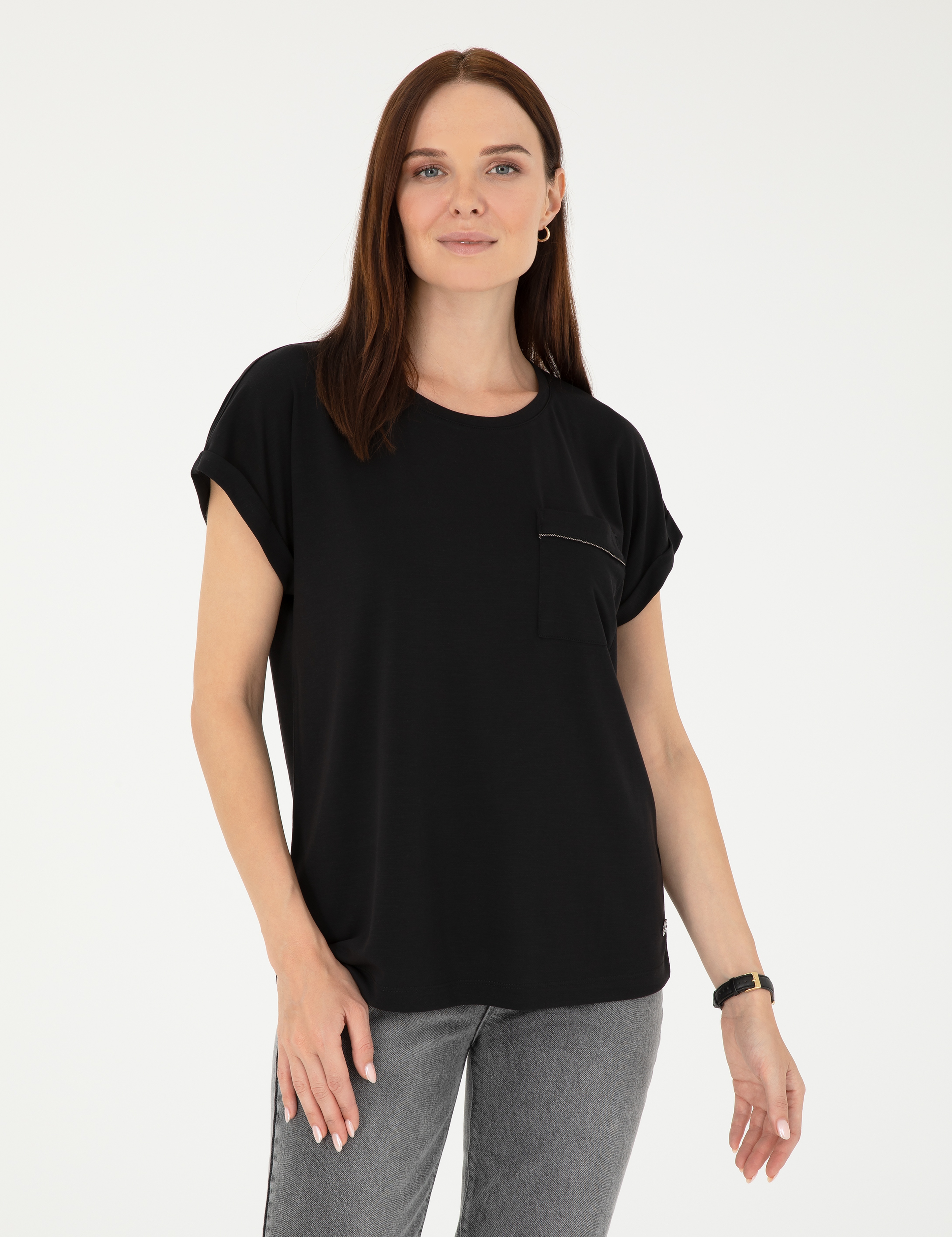 Siyah Regular Fit Cepli Tişört - Image 1