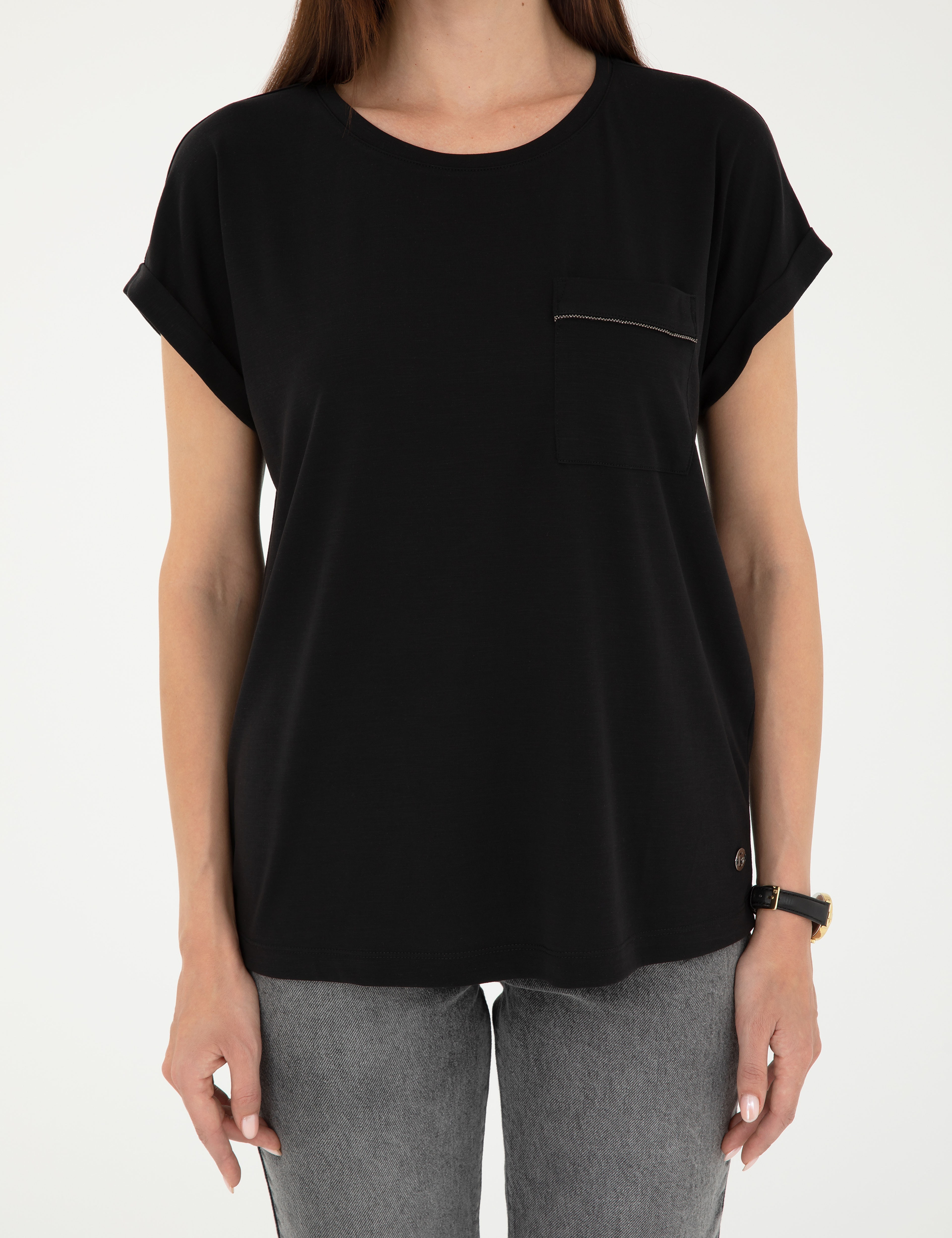 Siyah Regular Fit Cepli Tişört - Image 6