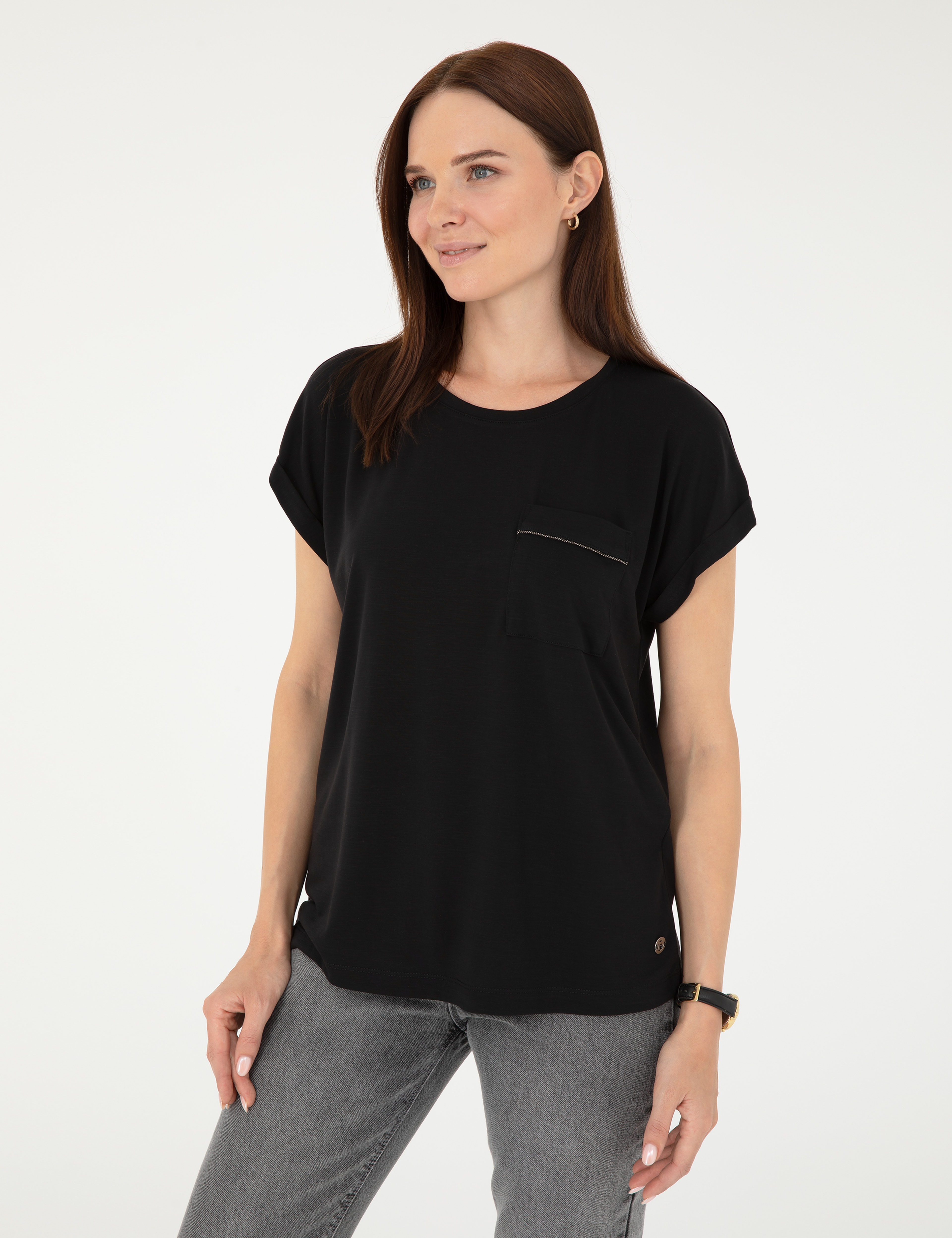 Siyah Regular Fit Cepli Tişört - Image 3