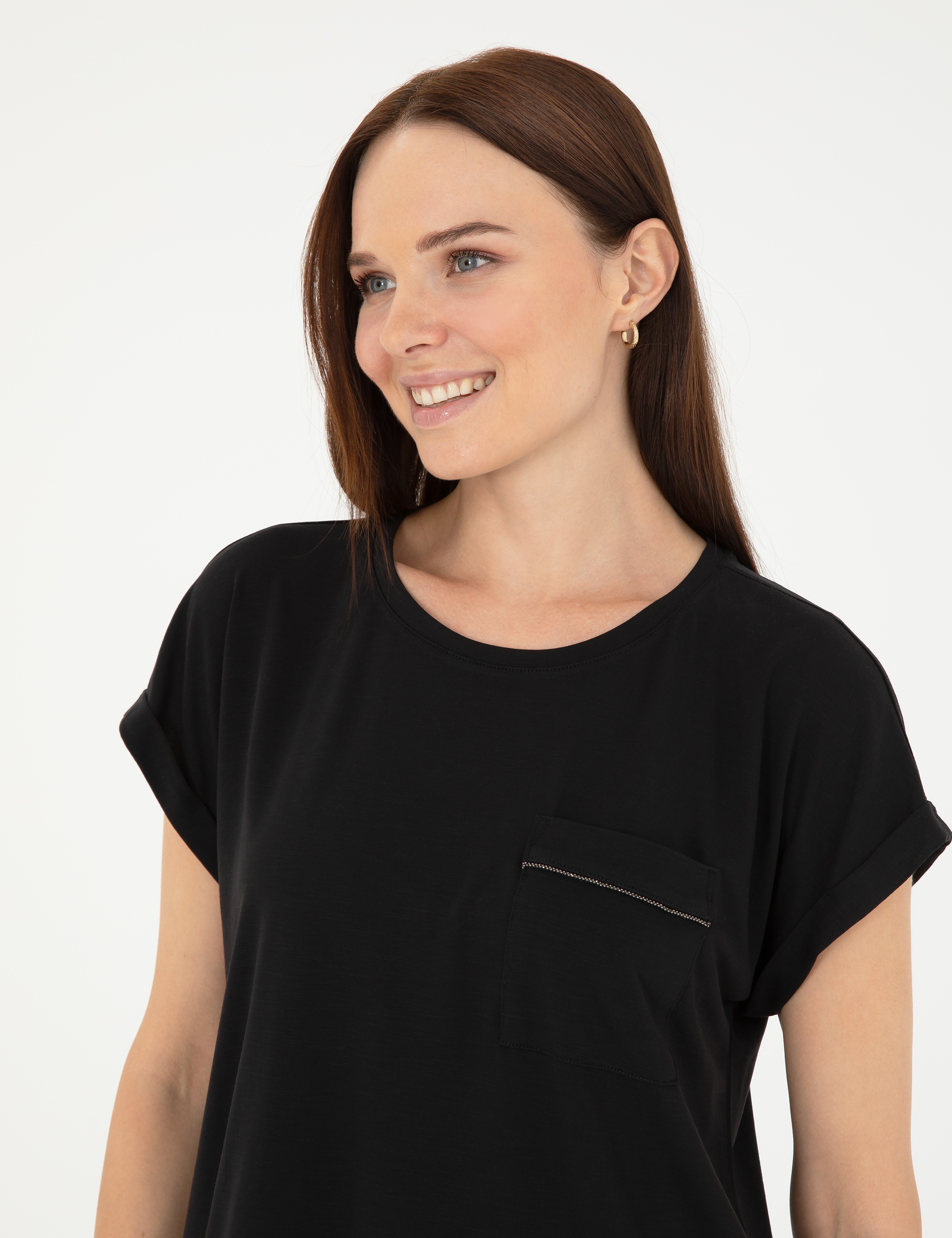 Siyah Regular Fit Cepli Tişört - Image 2