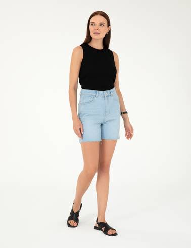 Açık Mavi Jean Bermuda Şort