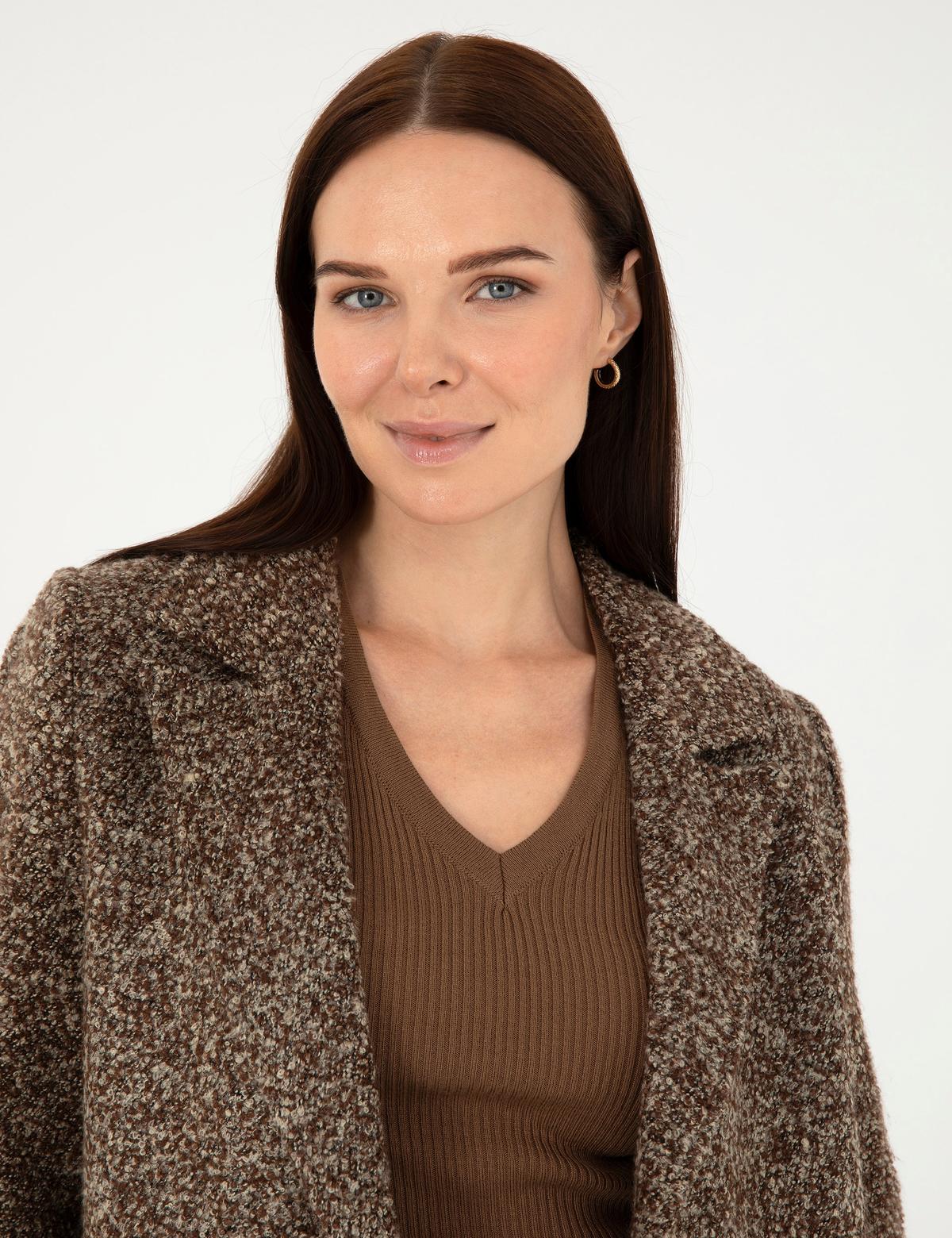 Kahverengi Slim Fit Kaşe Kaban - 50275701034