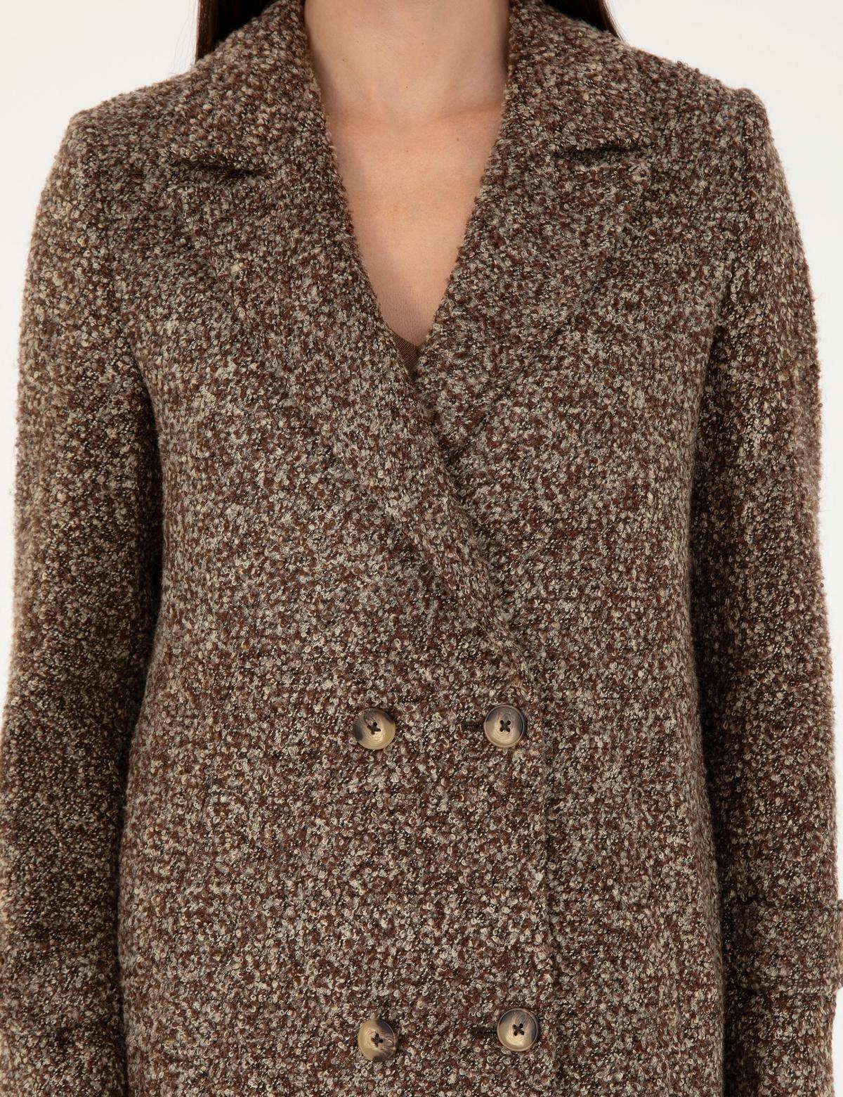 Kahverengi Slim Fit Kaşe Kaban - 50275701034