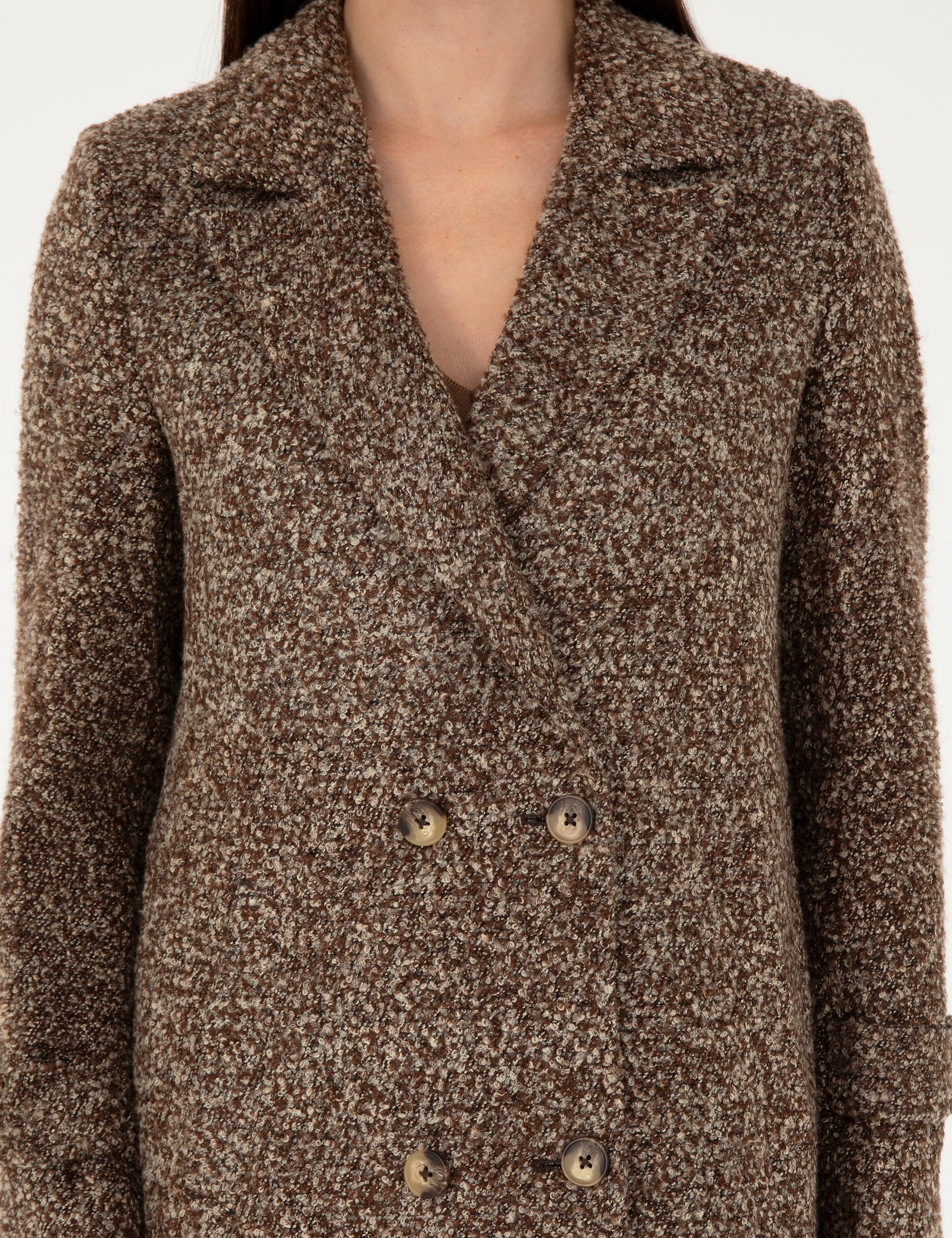 Kahverengi Slim Fit Kaşe Kaban - Image 6