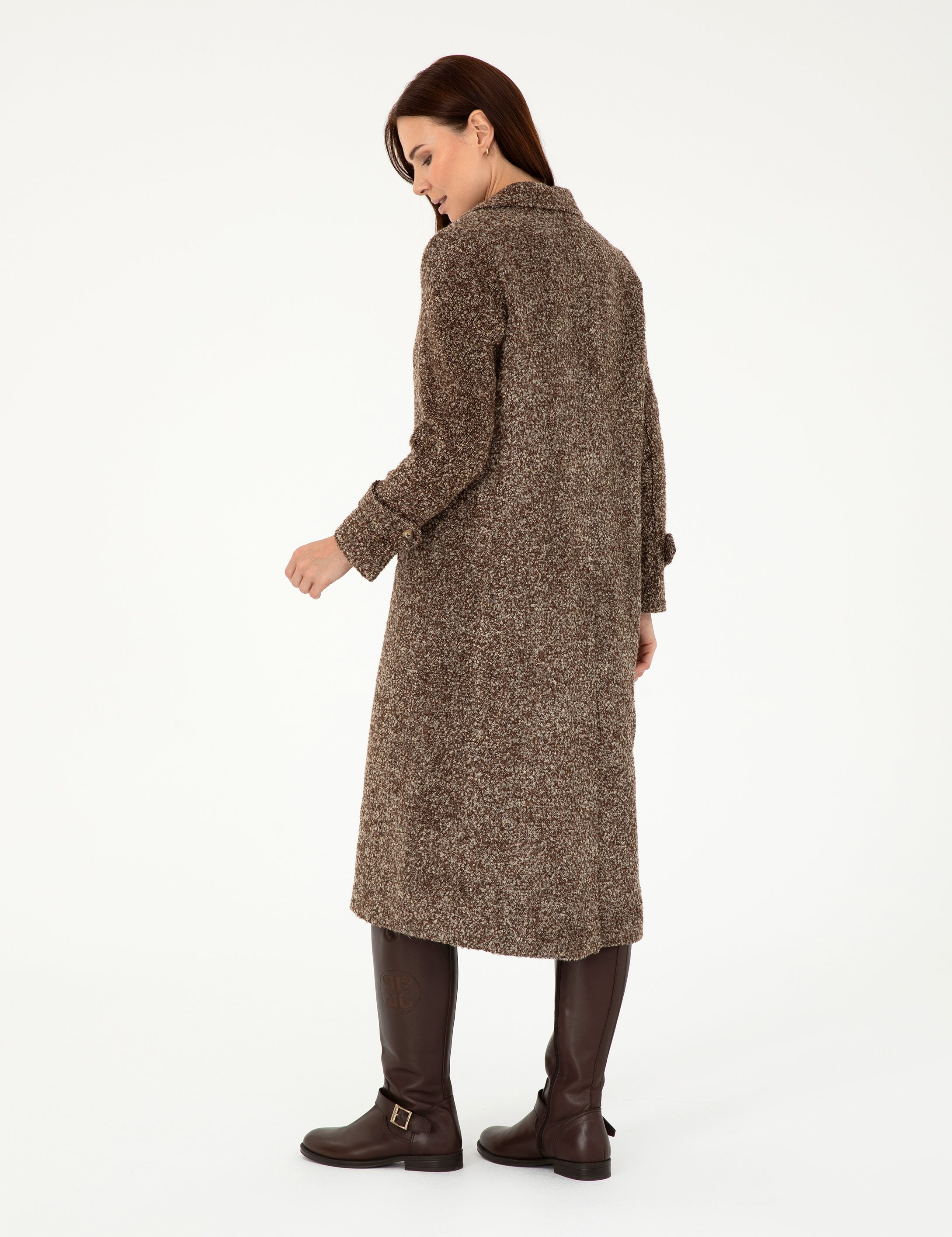 Kahverengi Slim Fit Kaşe Kaban - Image 5