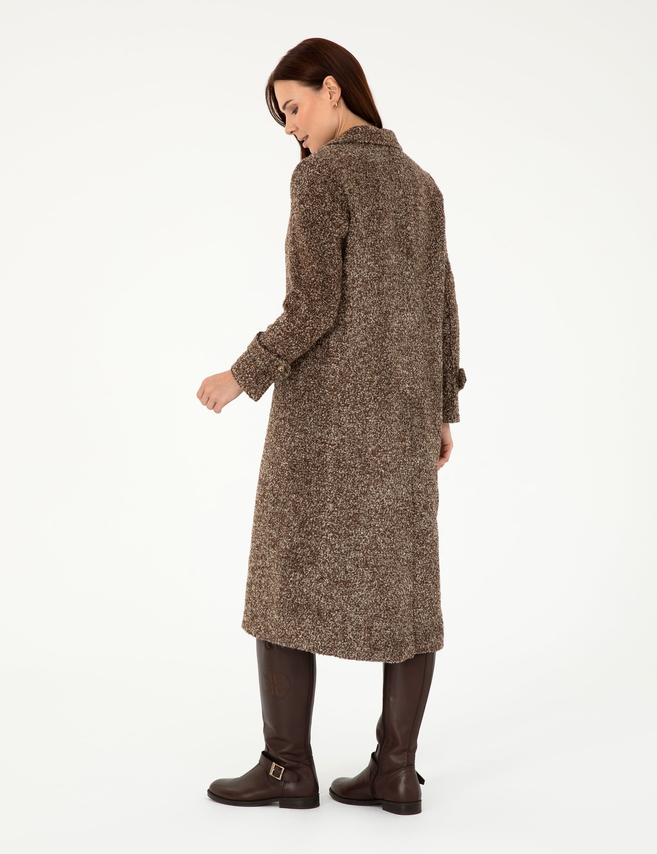 Kahverengi Slim Fit Kaşe Kaban