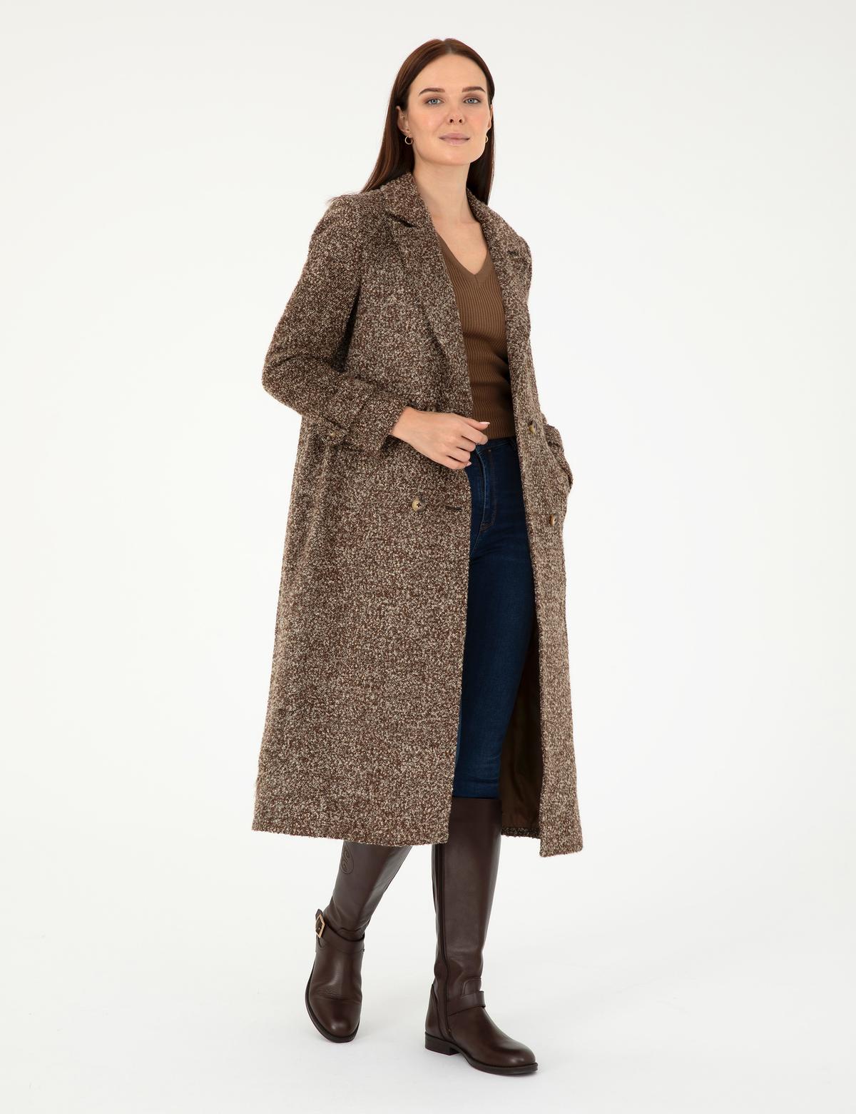 Kahverengi Slim Fit Kaşe Kaban