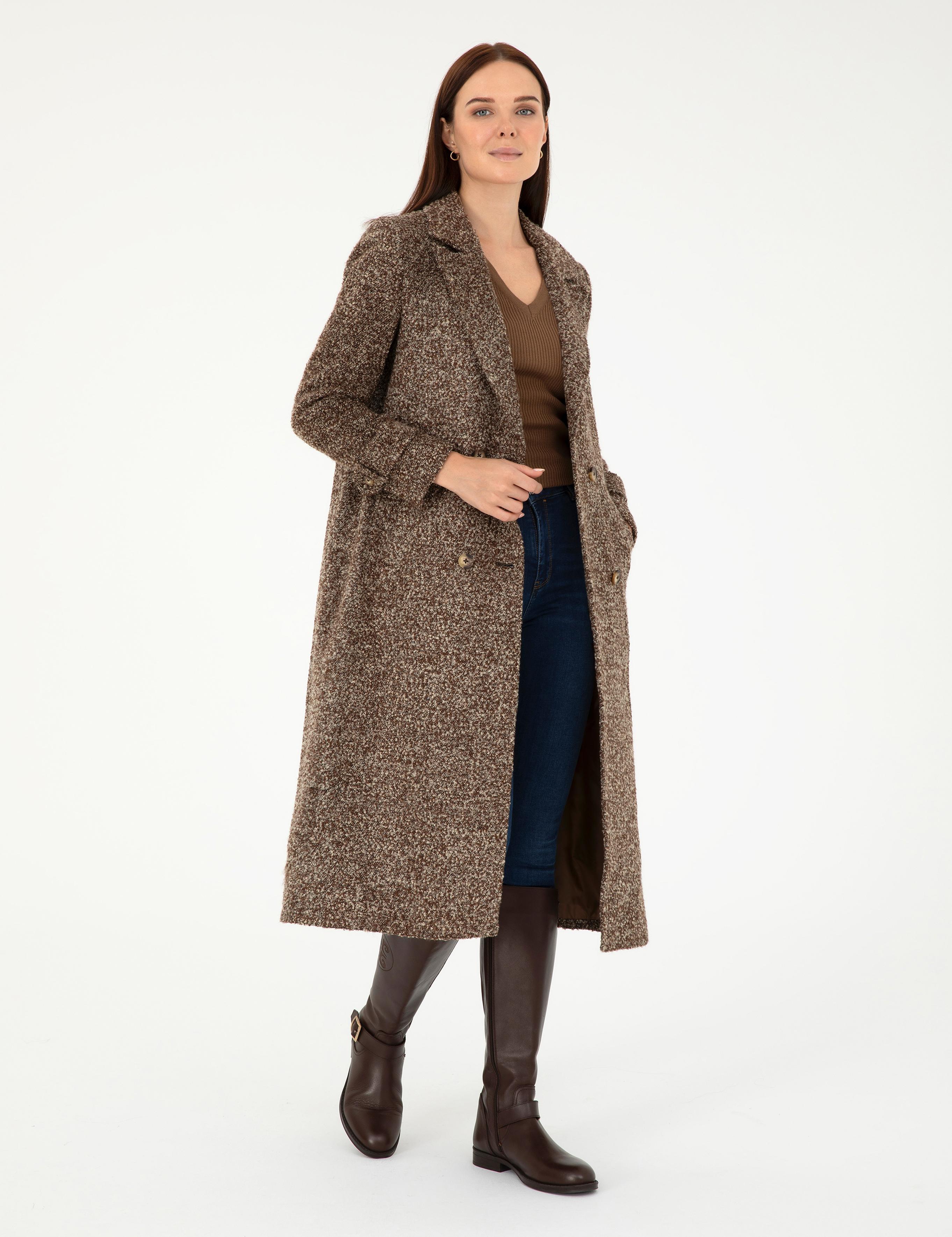 Kahverengi Slim Fit Kaşe Kaban