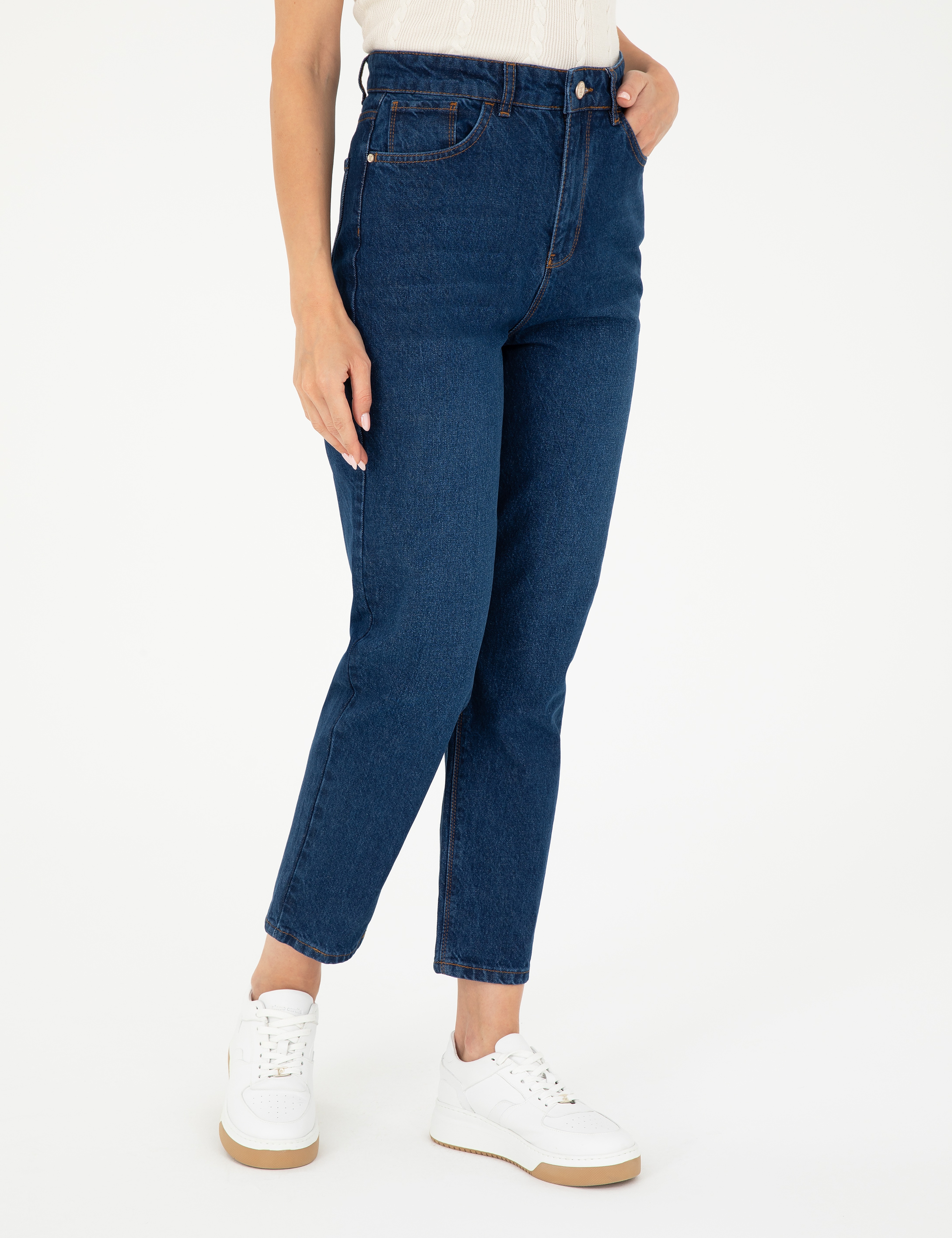 Koyu İndigo Mom Fit Jean Pantolon