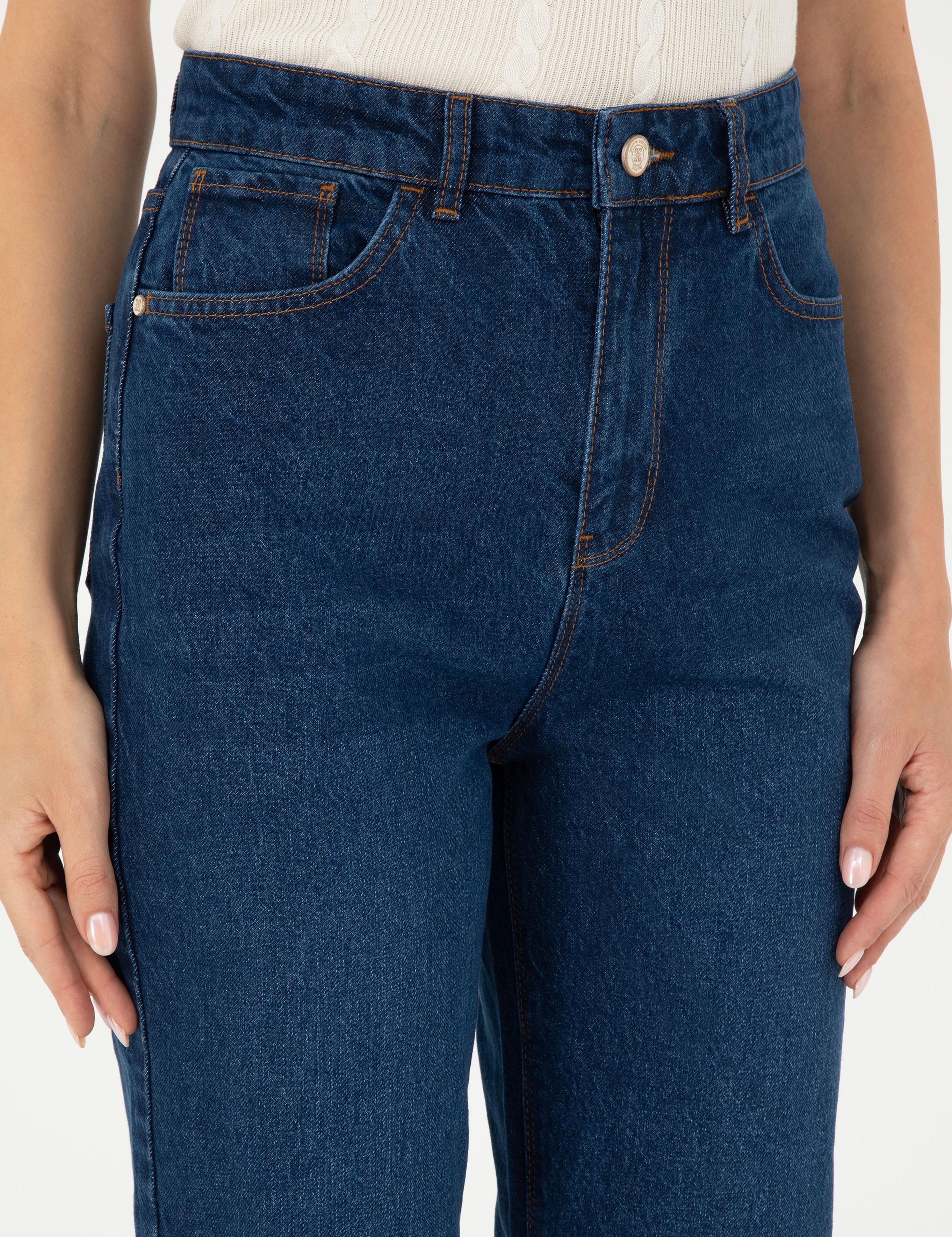 Koyu İndigo Mom Fit Jean Pantolon