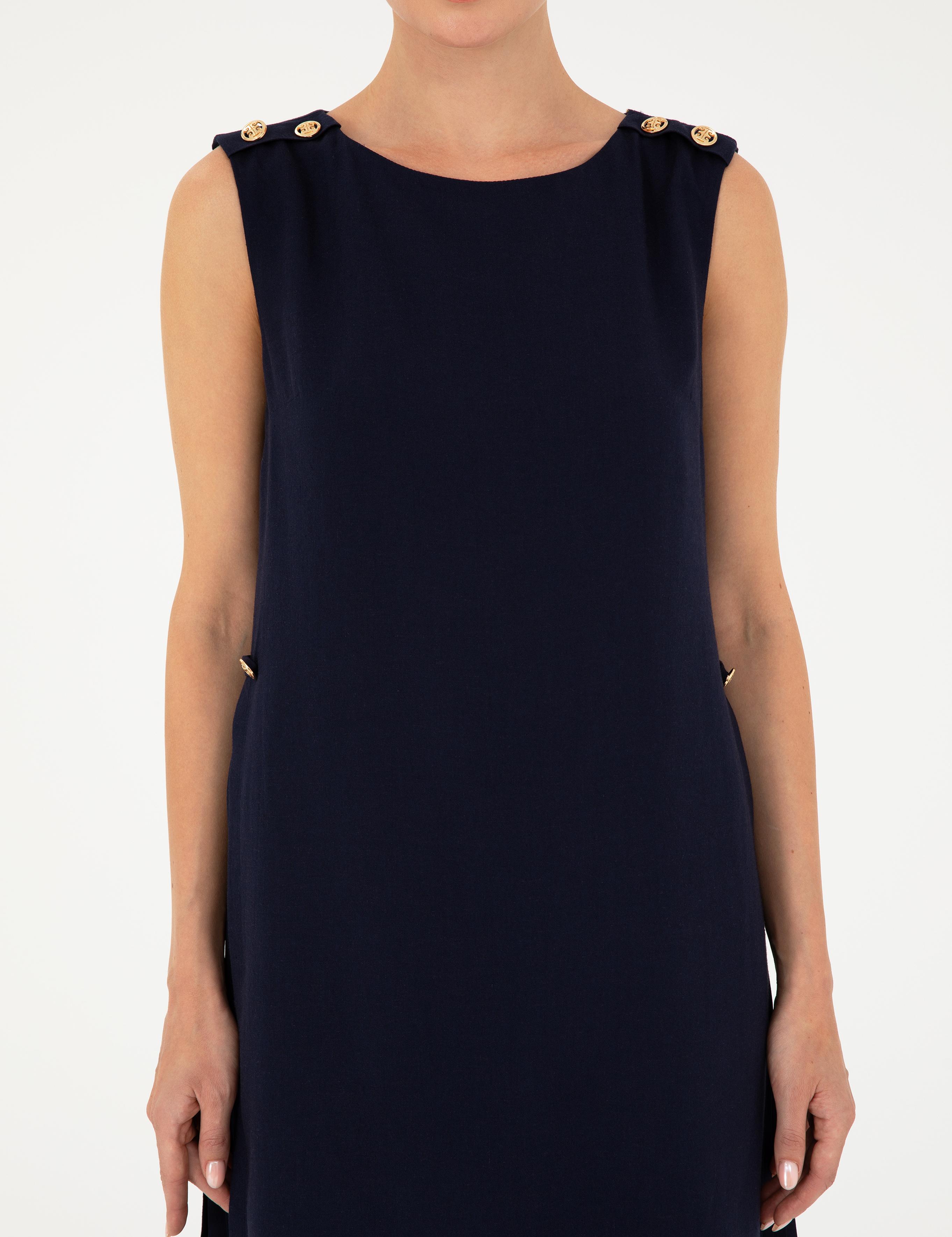 Lacivert Düğme Detaylı Elbise