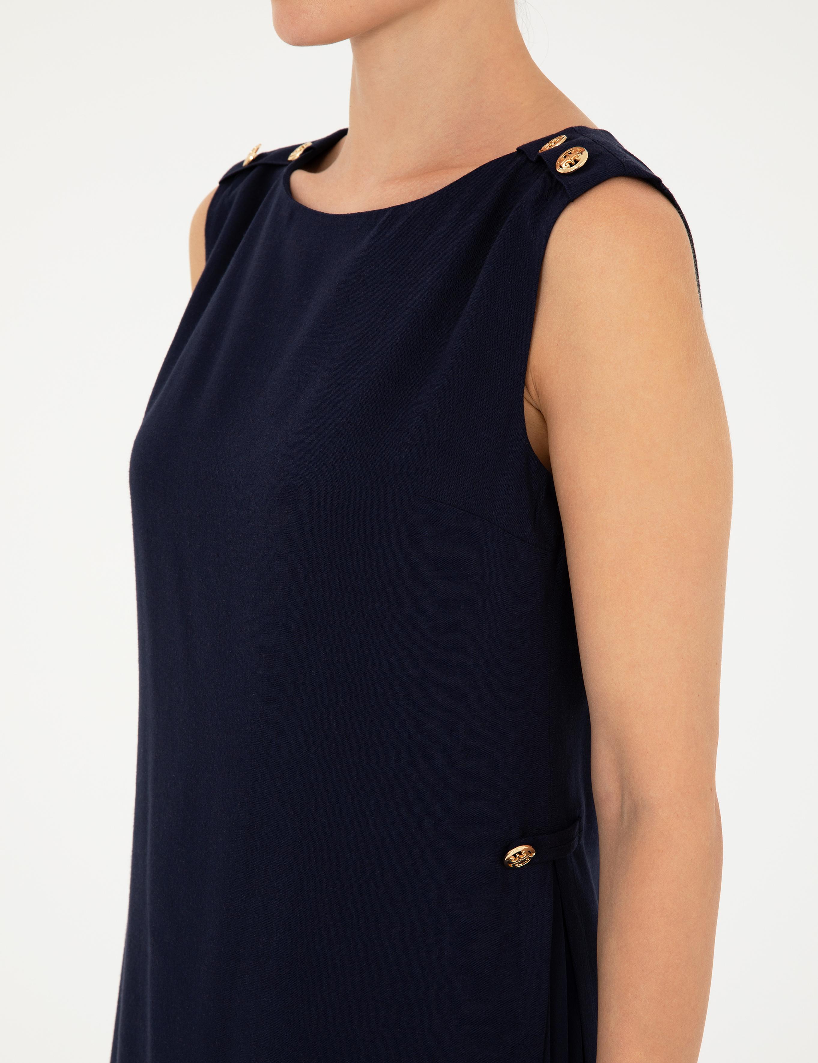 Lacivert Düğme Detaylı Elbise