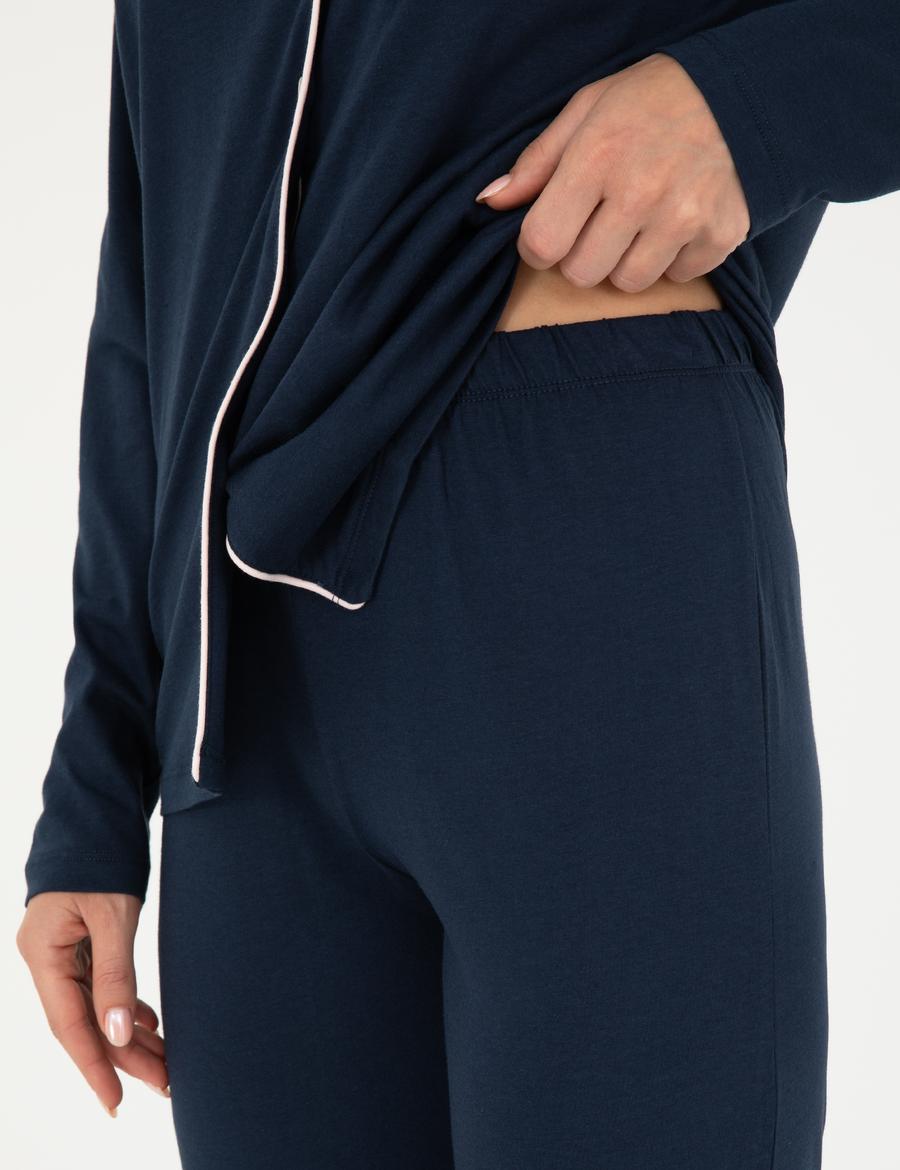 Lacivert Düğmeli Pijama Takımı