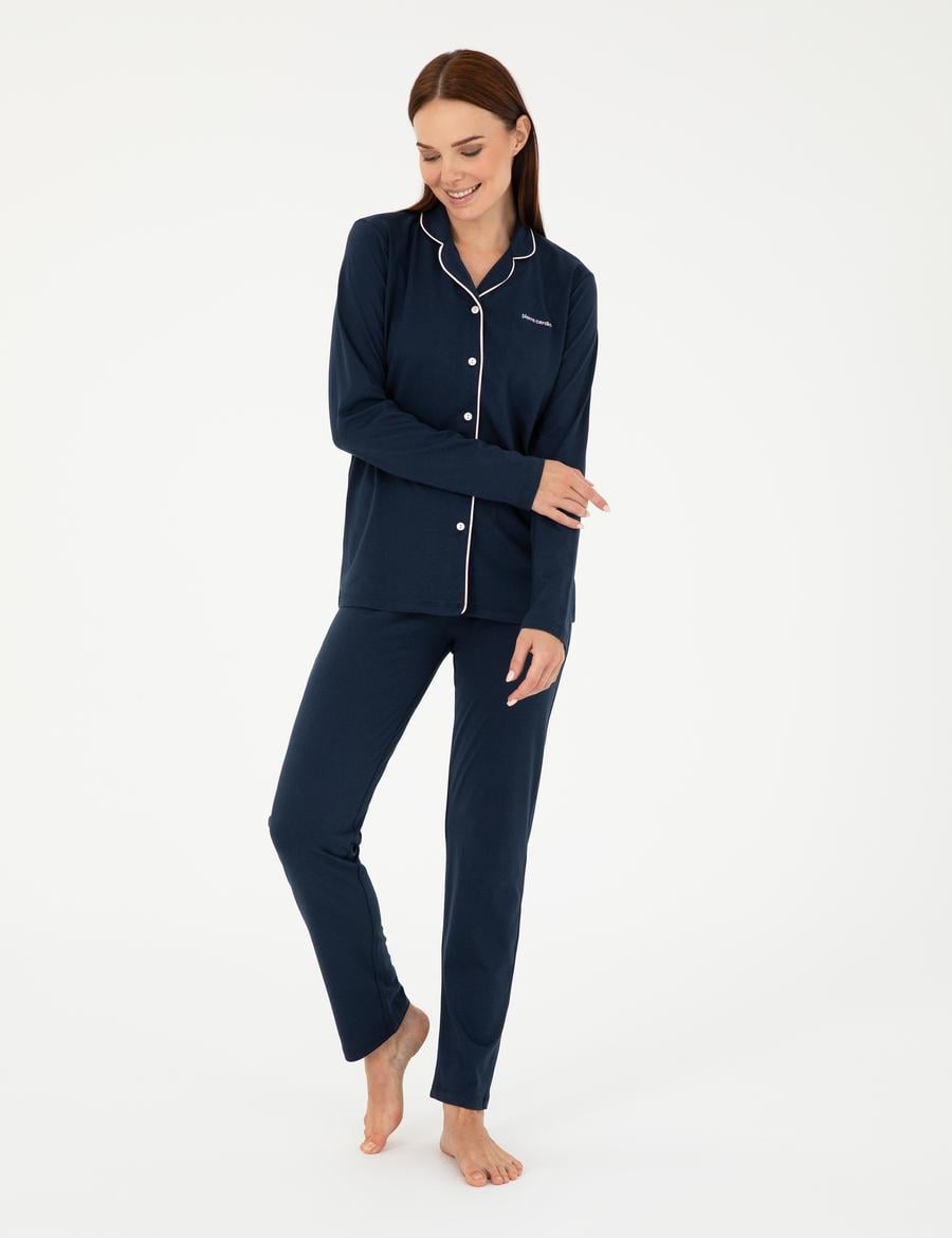 Lacivert Düğmeli Pijama Takımı