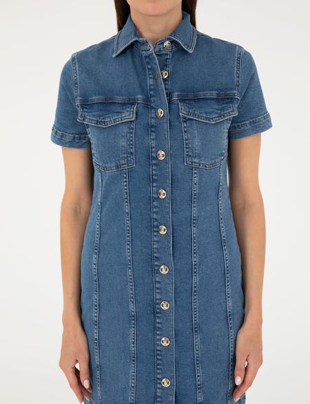 Mavi Kısa Kollu Mini Jean Elbise - 50284151004