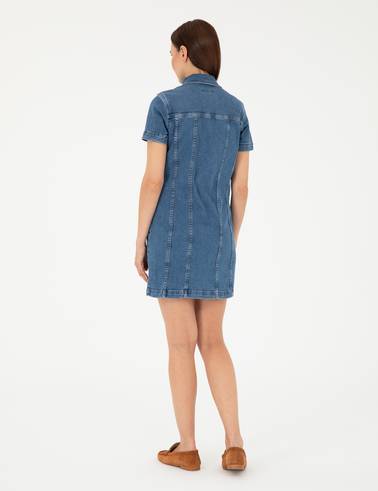 Mavi Kısa Kollu Mini Jean Elbise