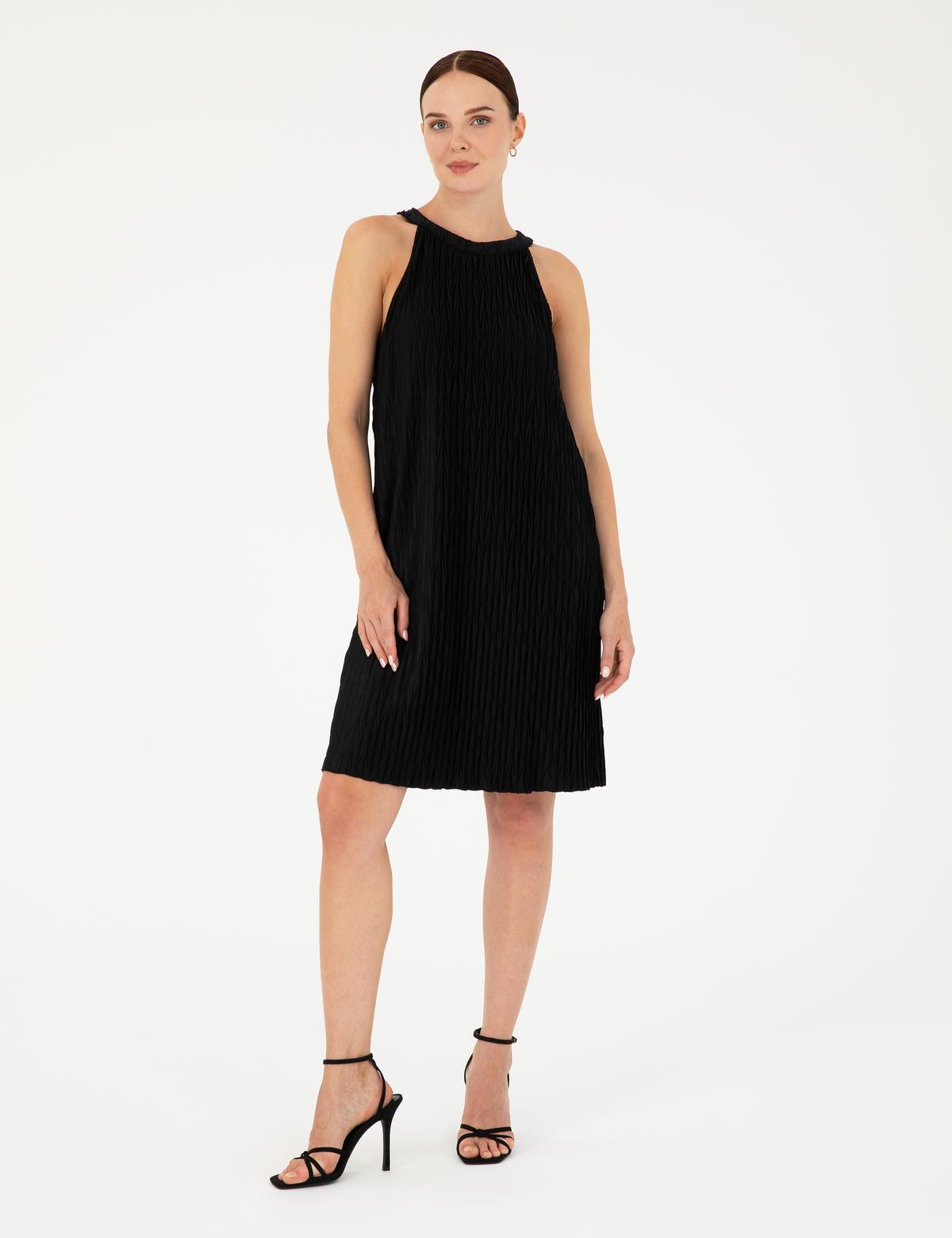 Siyah A Kesim Örme Elbise