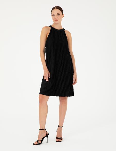 Siyah A Kesim Örme Elbise - 50285686027