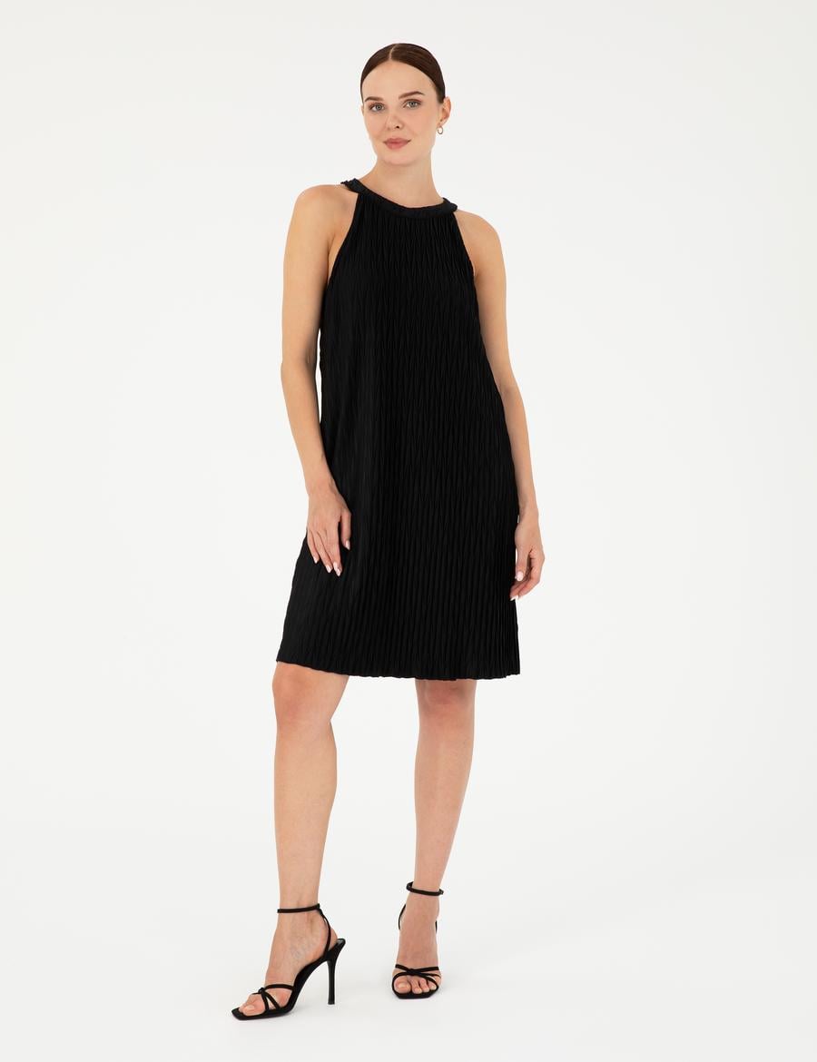 Siyah A Kesim Örme Elbise