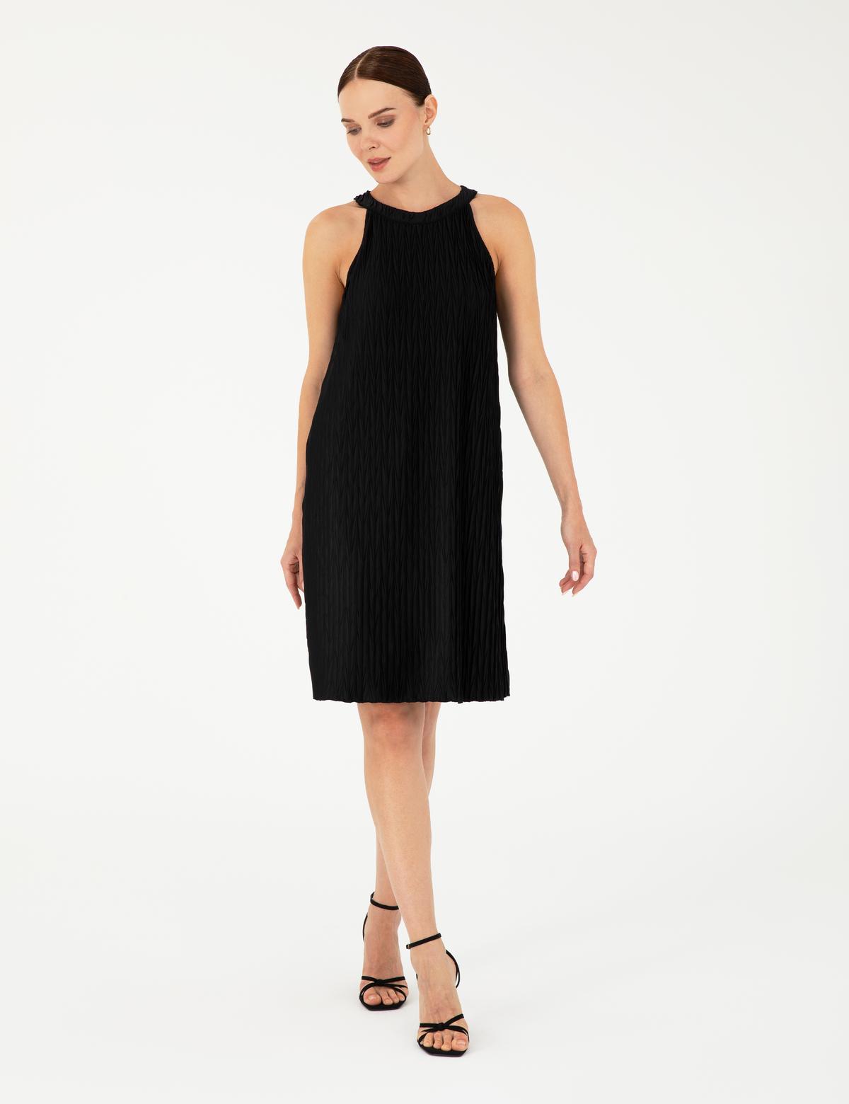 Siyah A Kesim Örme Elbise - 50285686027