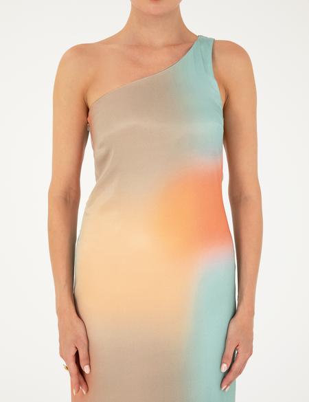 Kırmızı Desenli Regular Fit Tek Omuz Elbise - 50283654025