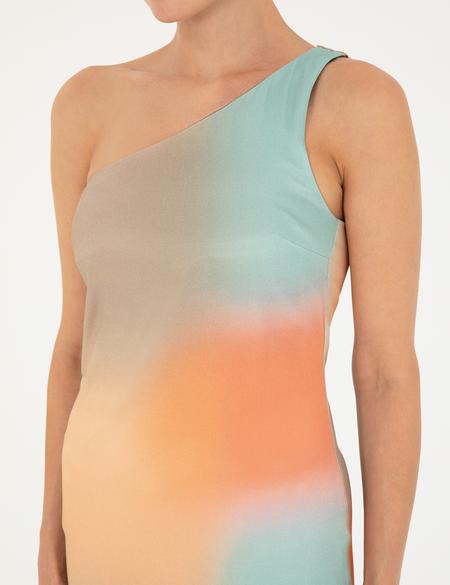 Kırmızı Desenli Regular Fit Tek Omuz Elbise - 50283654025