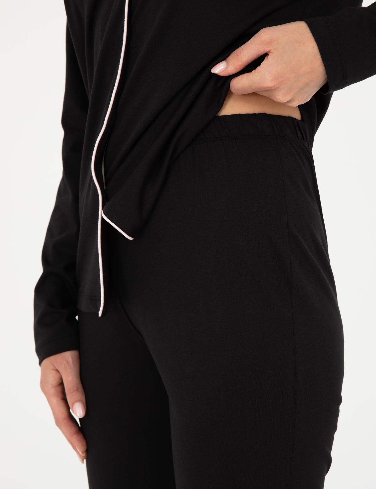 Siyah Düğmeli Pijama Takımı - 50299705008