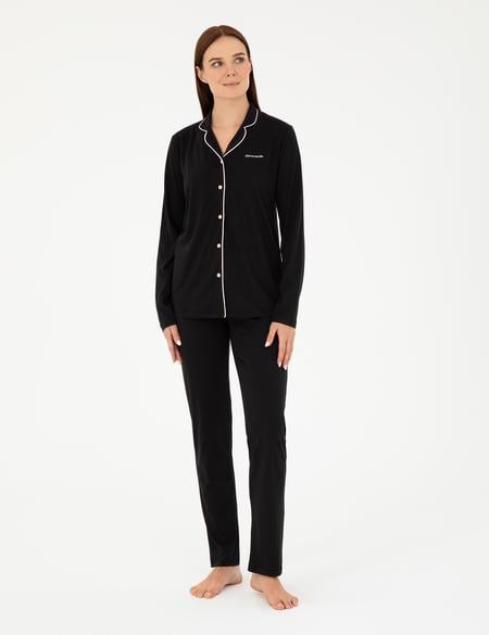 Siyah Düğmeli Pijama Takımı - 50299705008