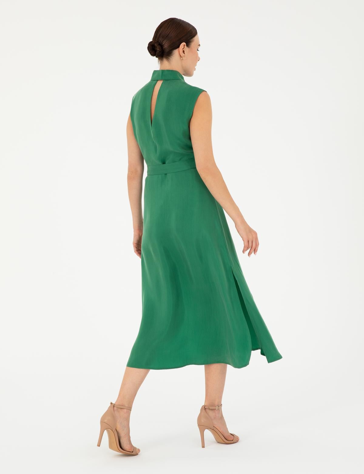 Yeşil Kolsuz Regular Fit Gömlek Elbise - 50283652026