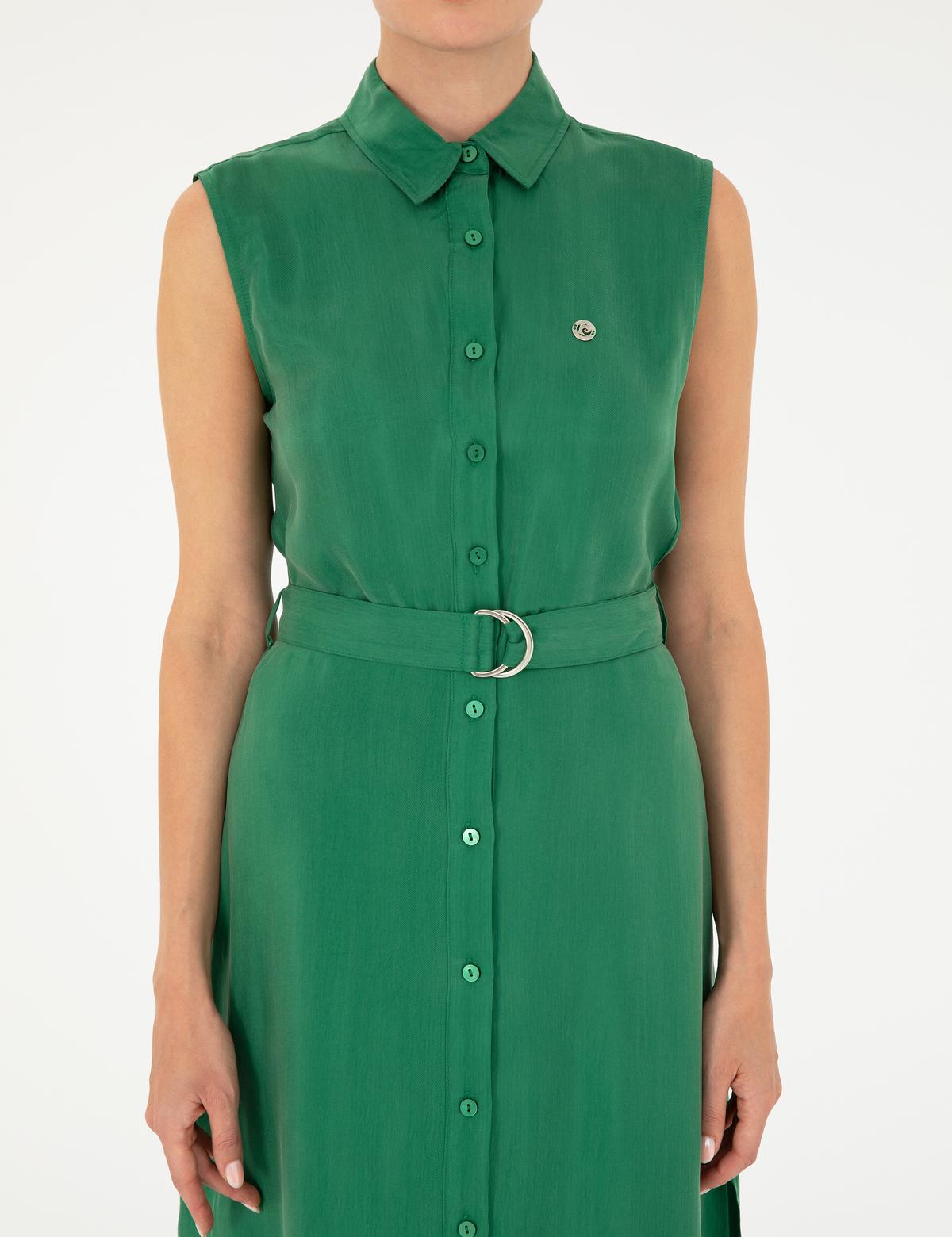 Yeşil Kolsuz Regular Fit Gömlek Elbise - 50283652026