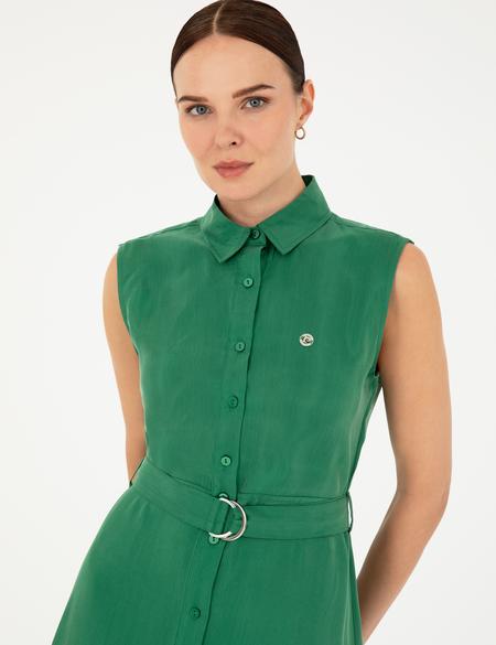 Yeşil Kolsuz Regular Fit Gömlek Elbise - 50283652026