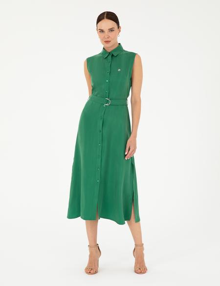 Yeşil Kolsuz Regular Fit Gömlek Elbise - 50283652026