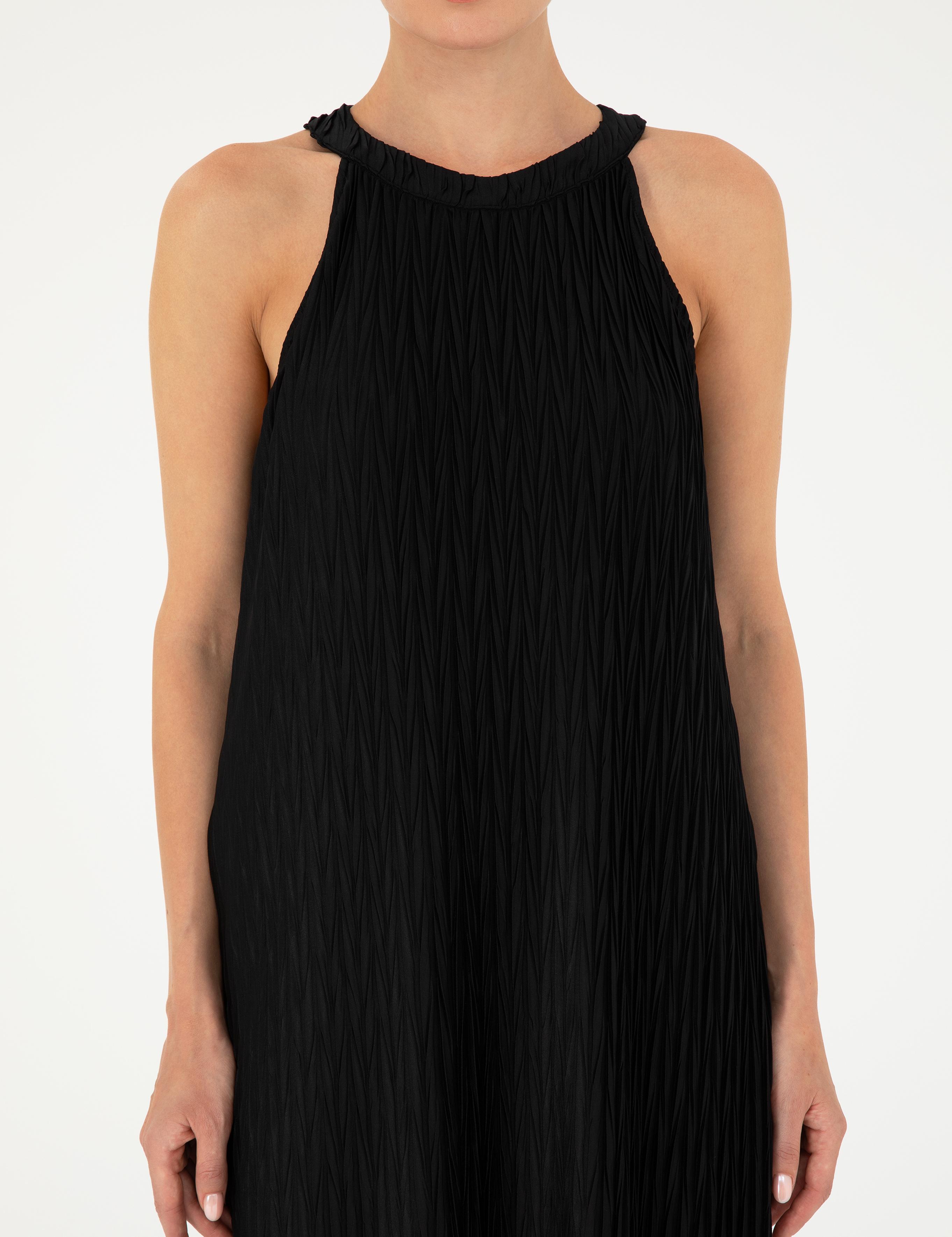 Siyah A Kesim Örme Elbise