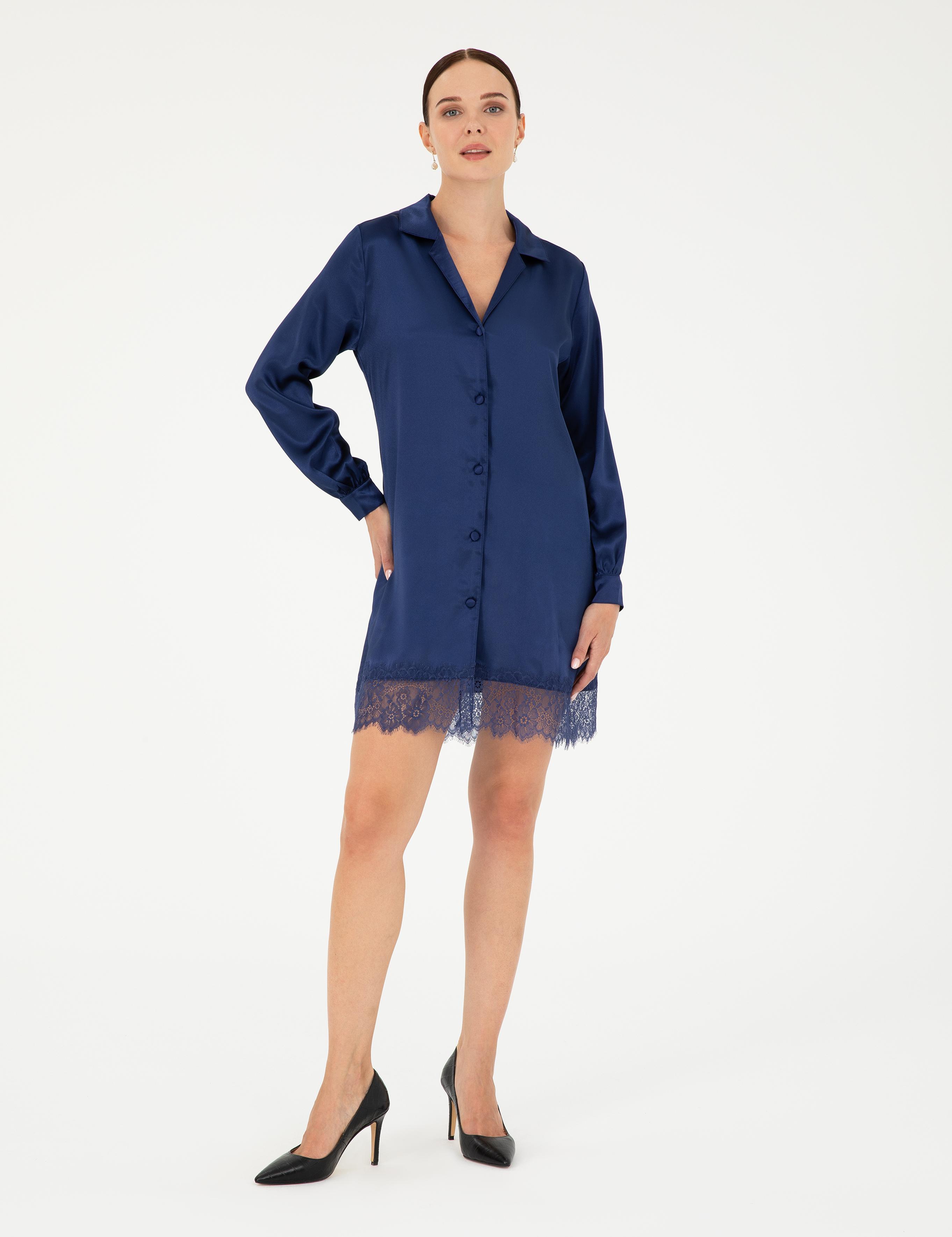 Lacivert Dokuma Elbise