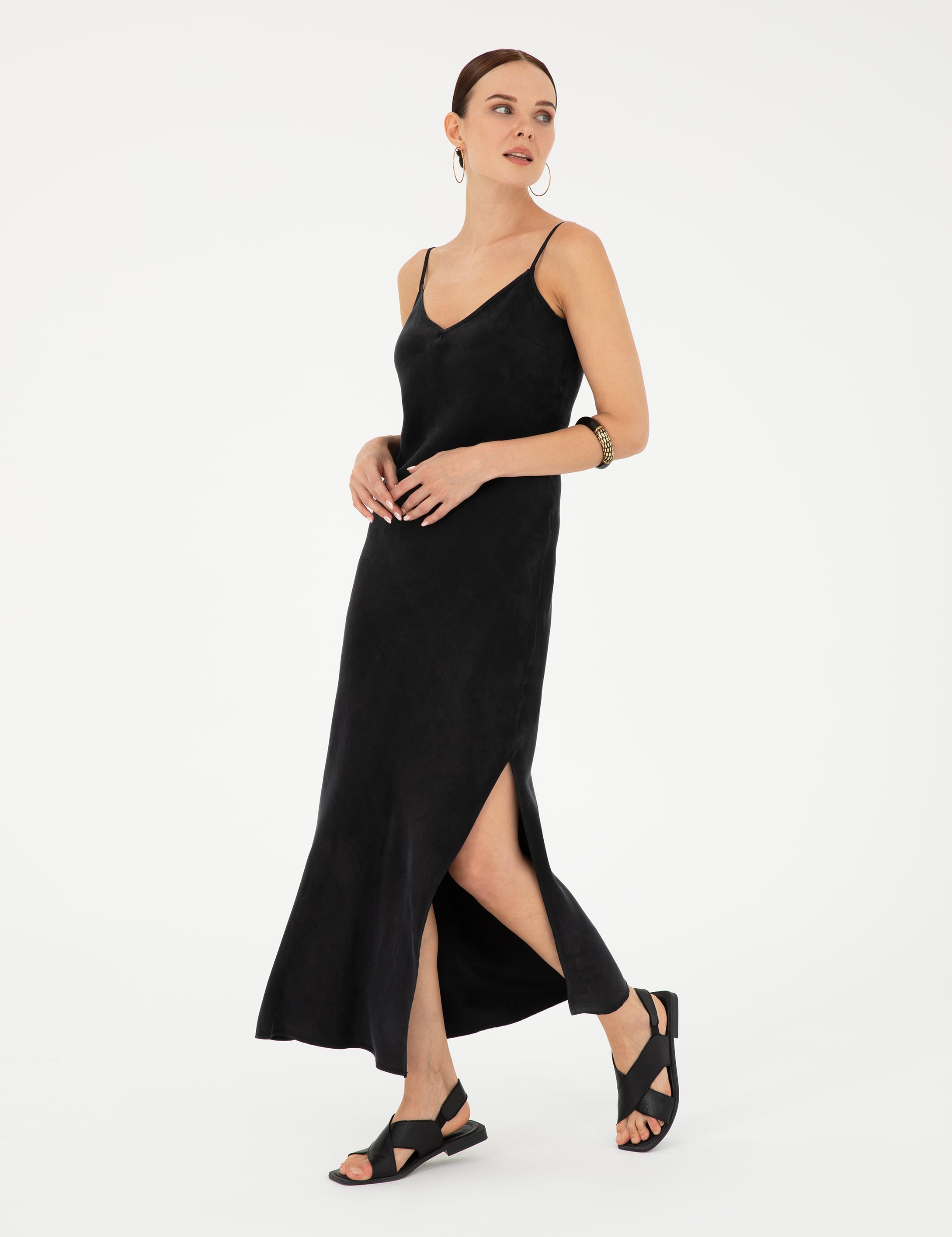 Siyah Slim Fit Dokuma Elbise
