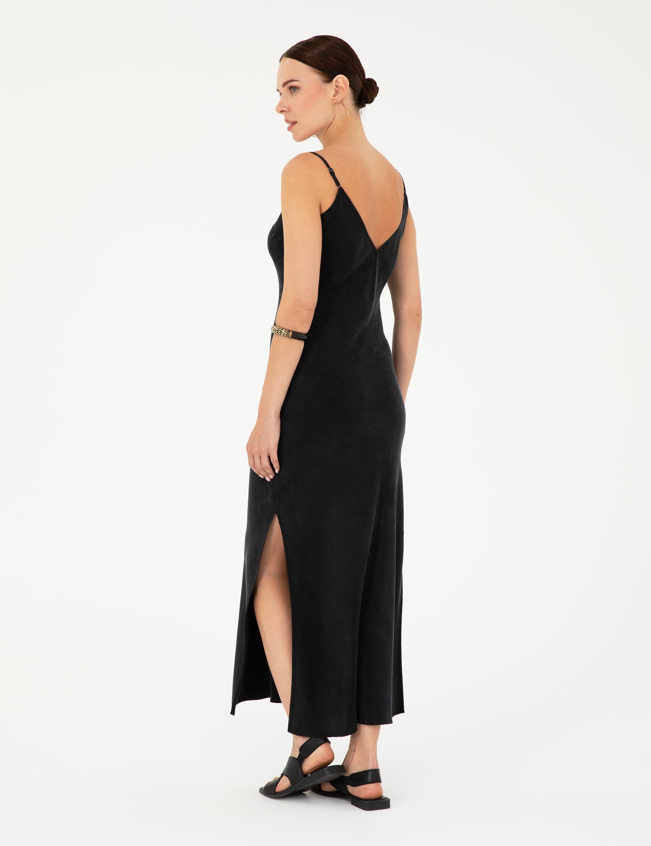 Siyah Slim Fit Dokuma Elbise