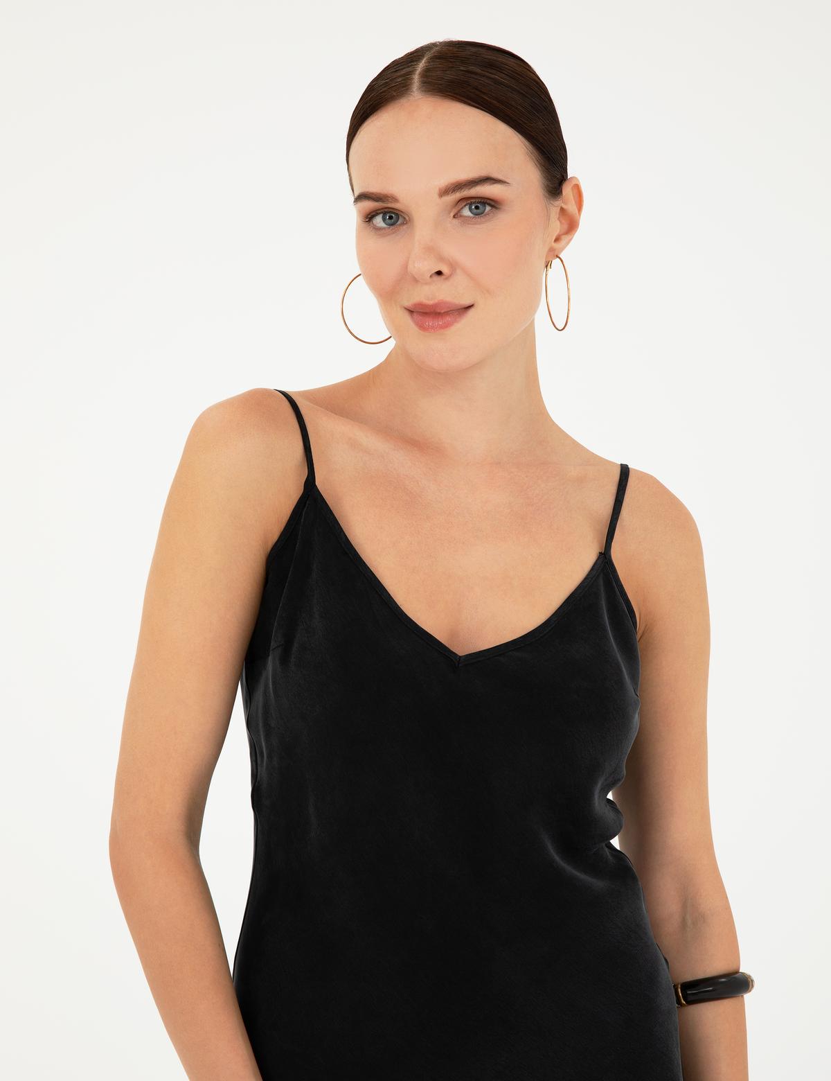 Siyah Slim Fit Dokuma Elbise - 50273056005