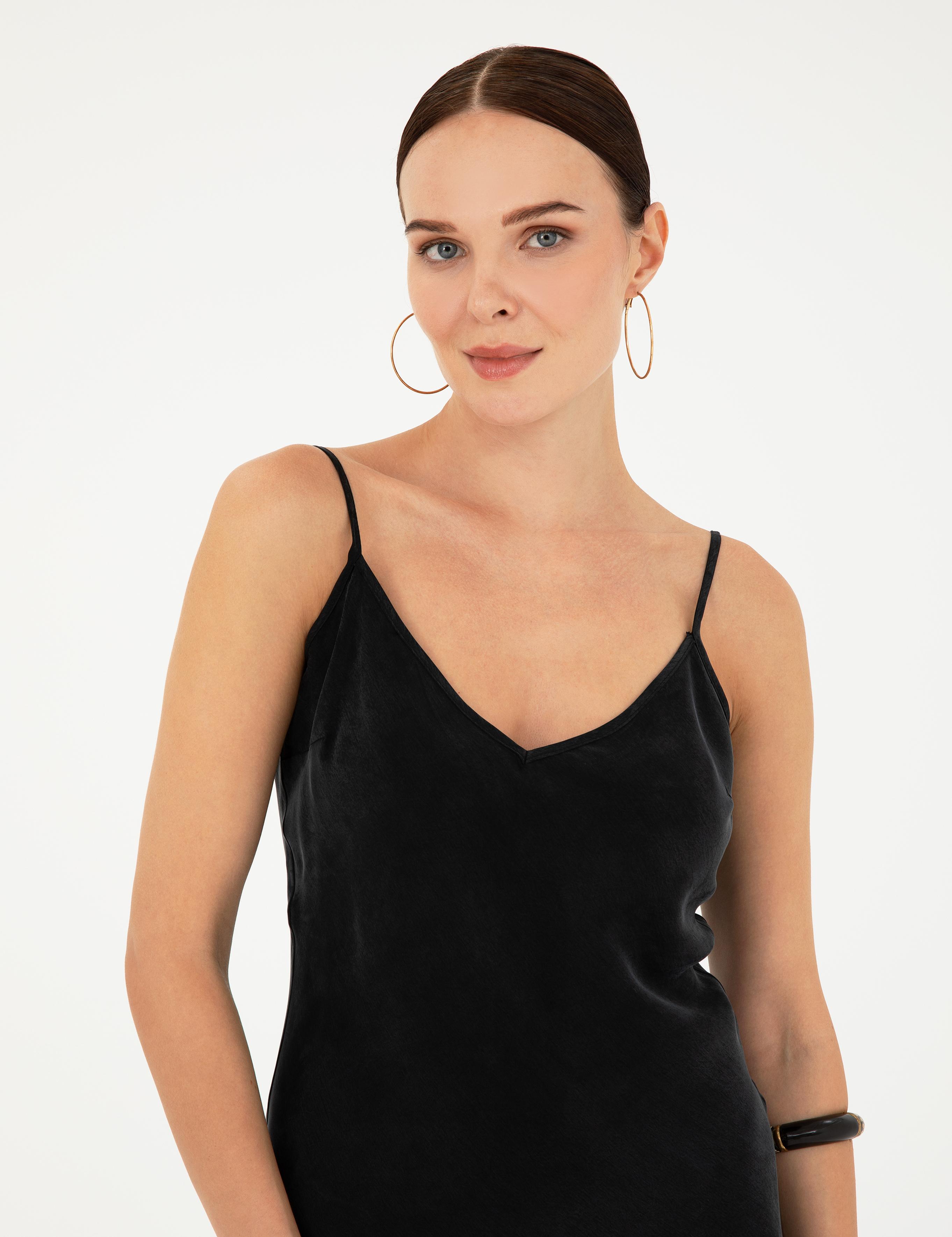 Siyah Slim Fit Dokuma Elbise