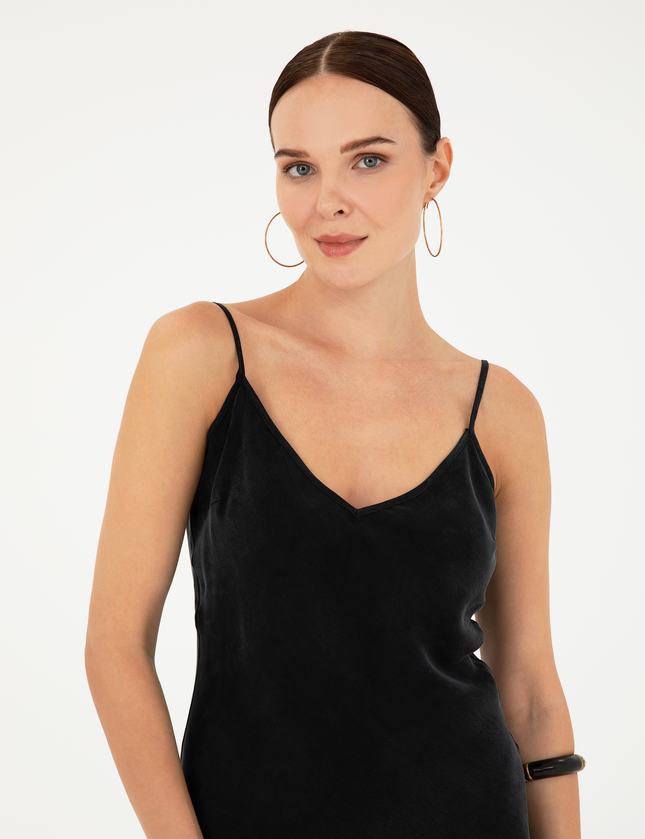 Siyah Slim Fit Dokuma Elbise - Image 2